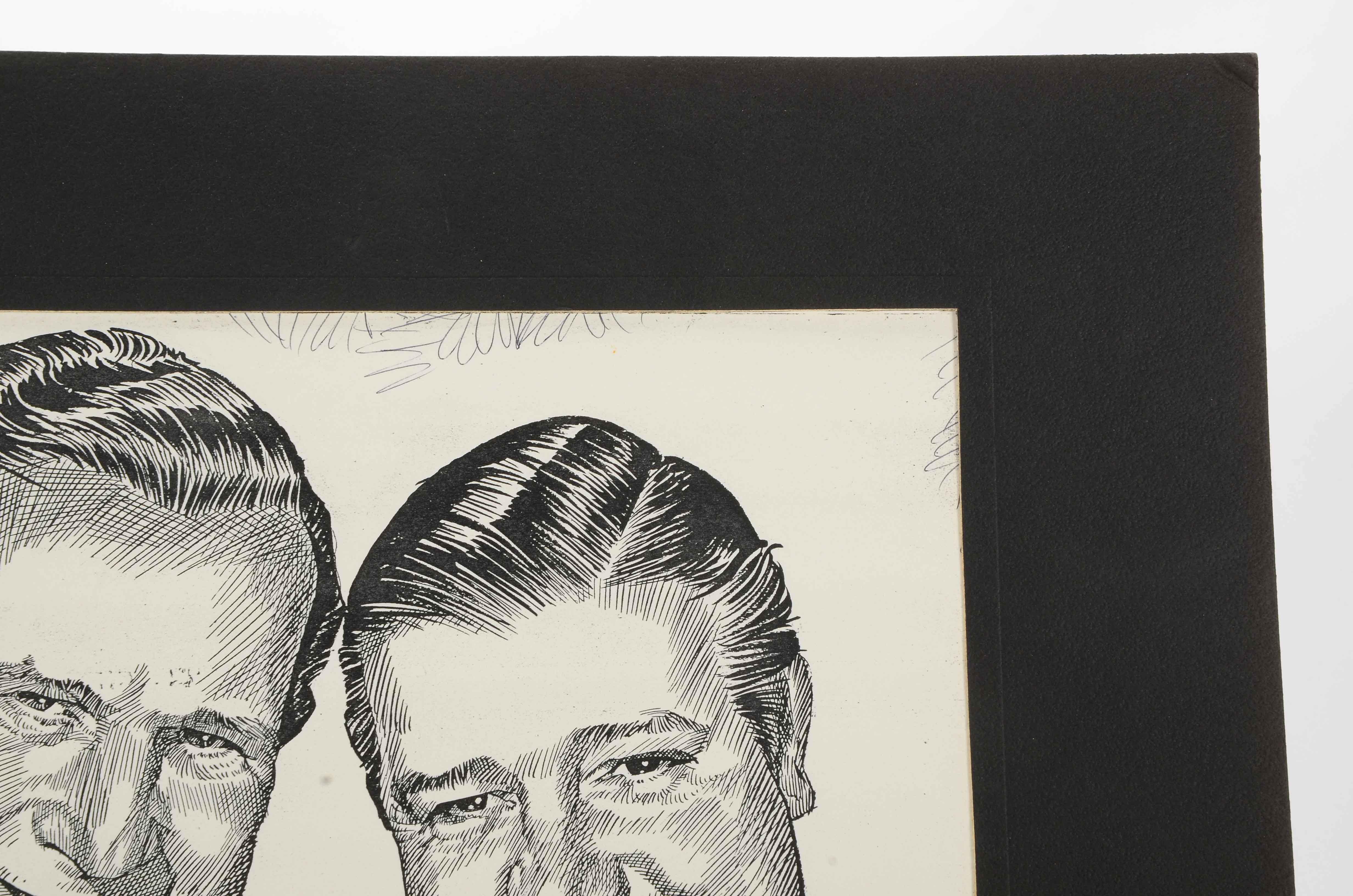 Murray Postell Signed Print after a Drawing of Abbott and Costello