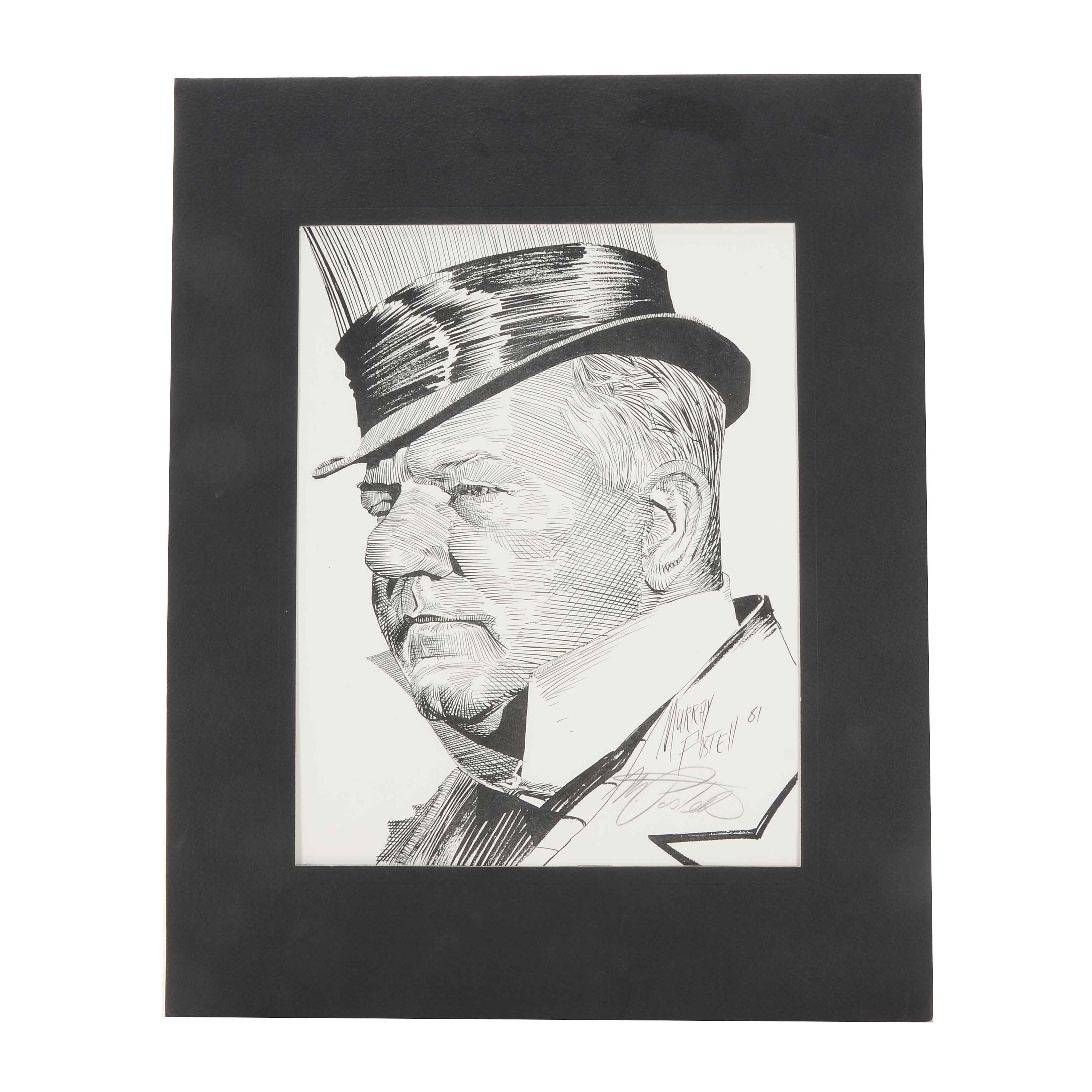 Murray Postell Signed Print after a Drawing of W.C. Fields