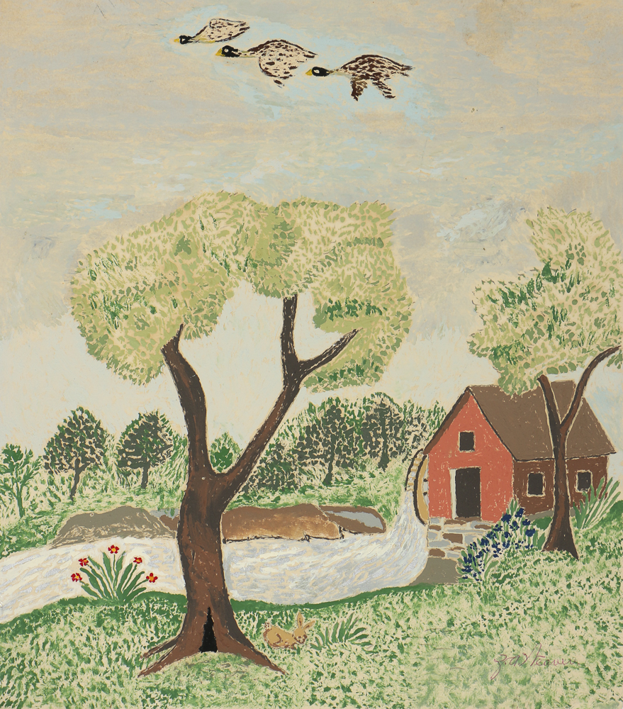 Z.A. Weaver Folk Art Gouache Painting on Paper