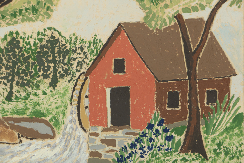 Z.A. Weaver Folk Art Gouache Painting on Paper