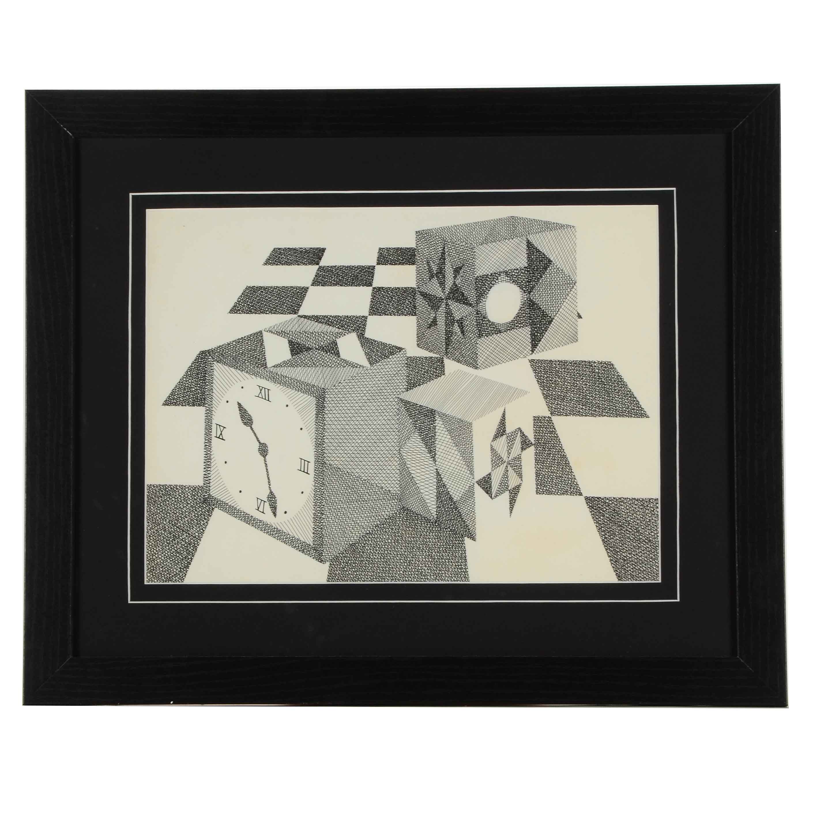 Geometric Ink Drawing on Paper