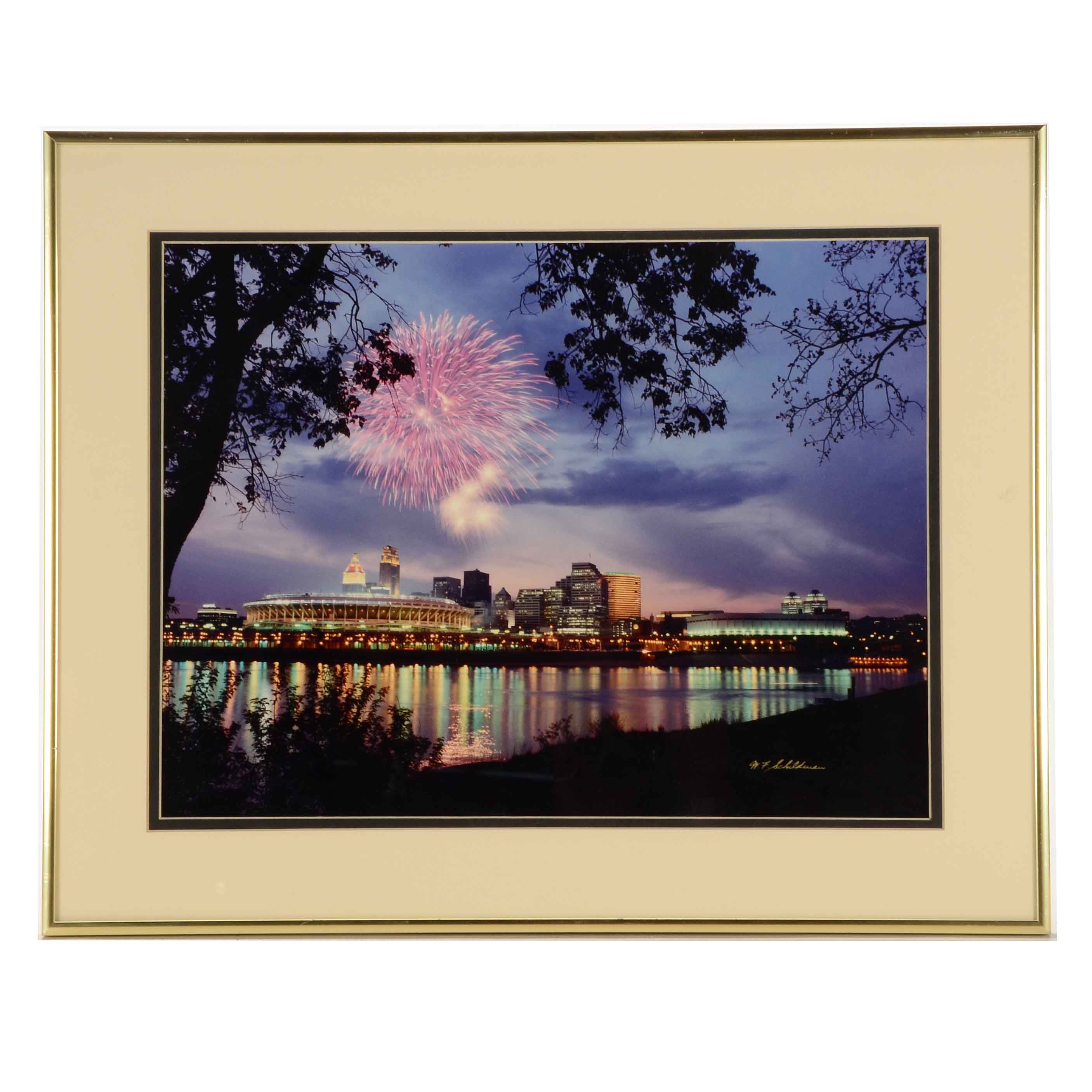 W.F. Schildman Photograph of Ohio River with Fireworks