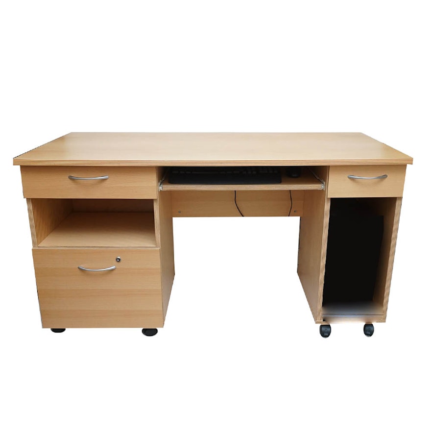 Blonde Stained Wood Office Desk
