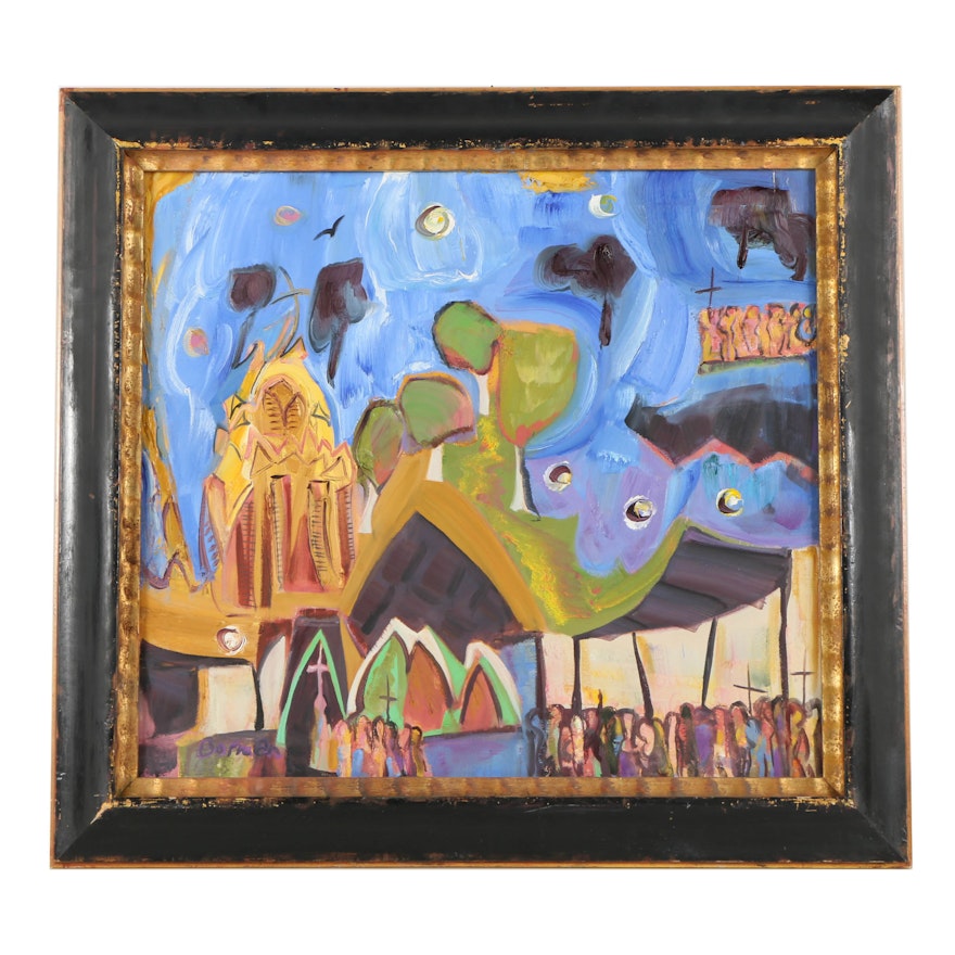 Ted Borman Oil Painting on Canvas "Midnight Mass"