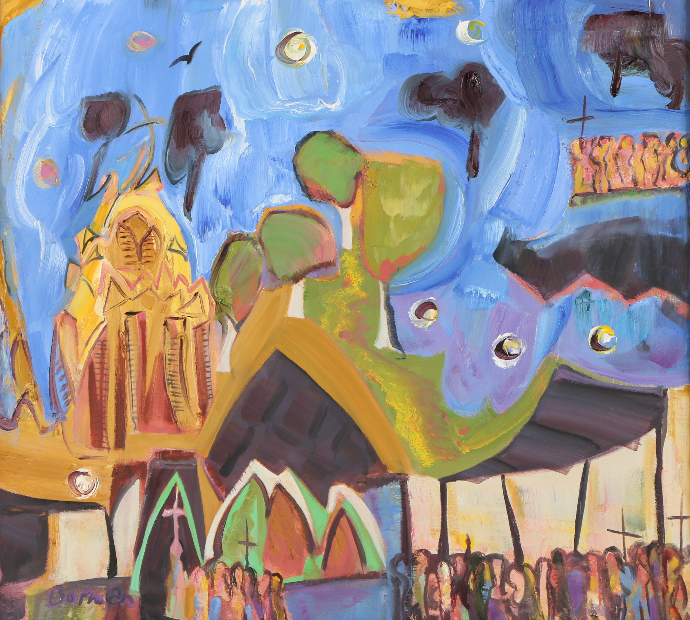 Ted Borman Oil Painting on Canvas "Midnight Mass"