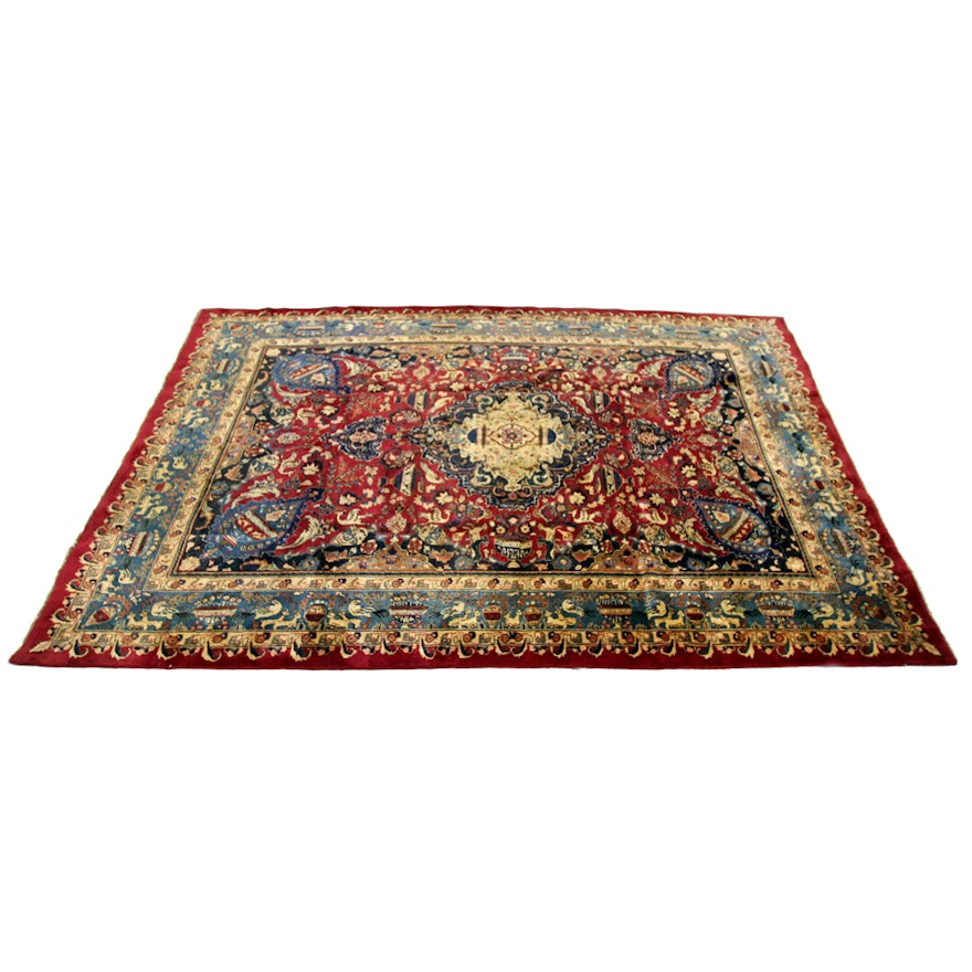 Hand-Knotted Signed Persian Qum Area Rug