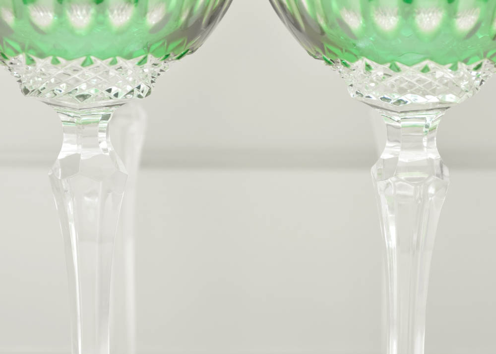 Wedgwood "Crown Emerald" Cased Cut to Clear Crystal Hock Wine Glasses