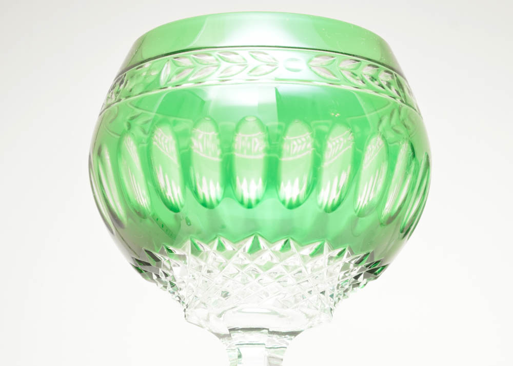 Wedgwood "Crown Emerald" Cased Cut to Clear Crystal Hock Wine Glasses