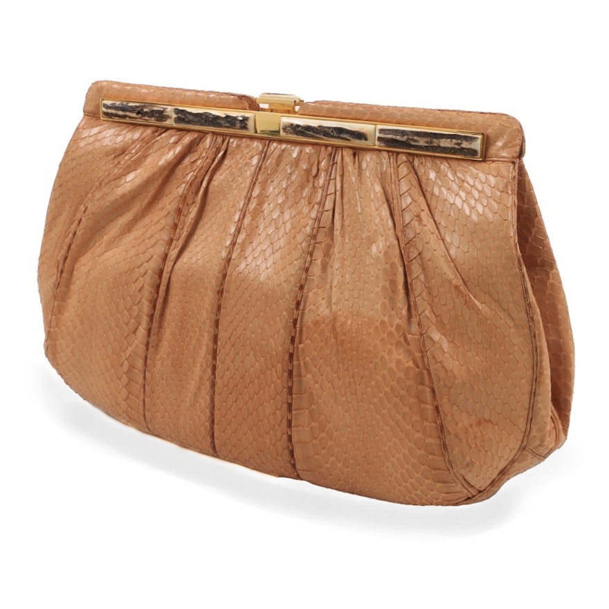 Judith Leiber Tan Snakeskin Clutch Handbag