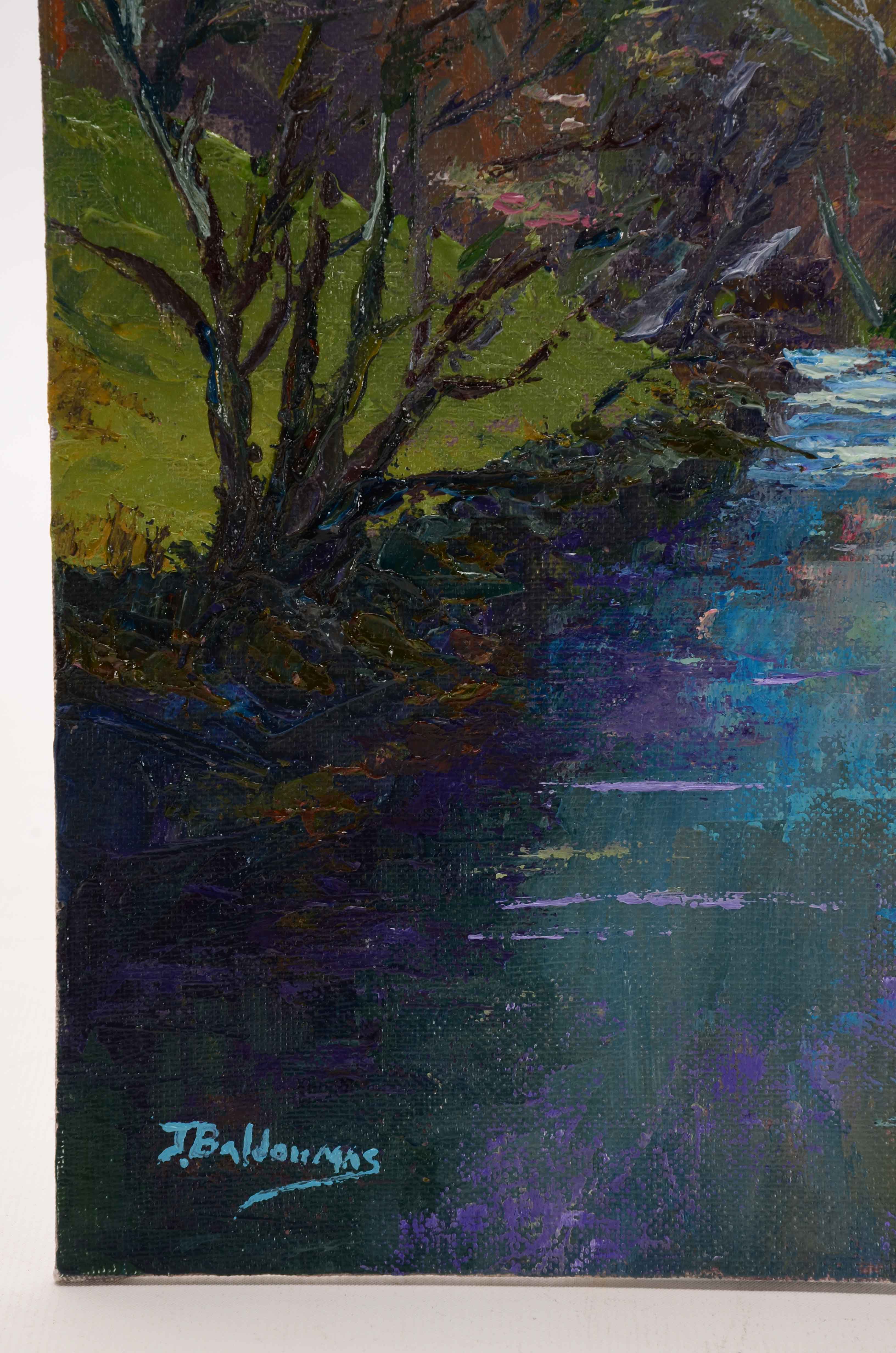James Baldoumas Signed Oil Painting on Board "Spring Stream"