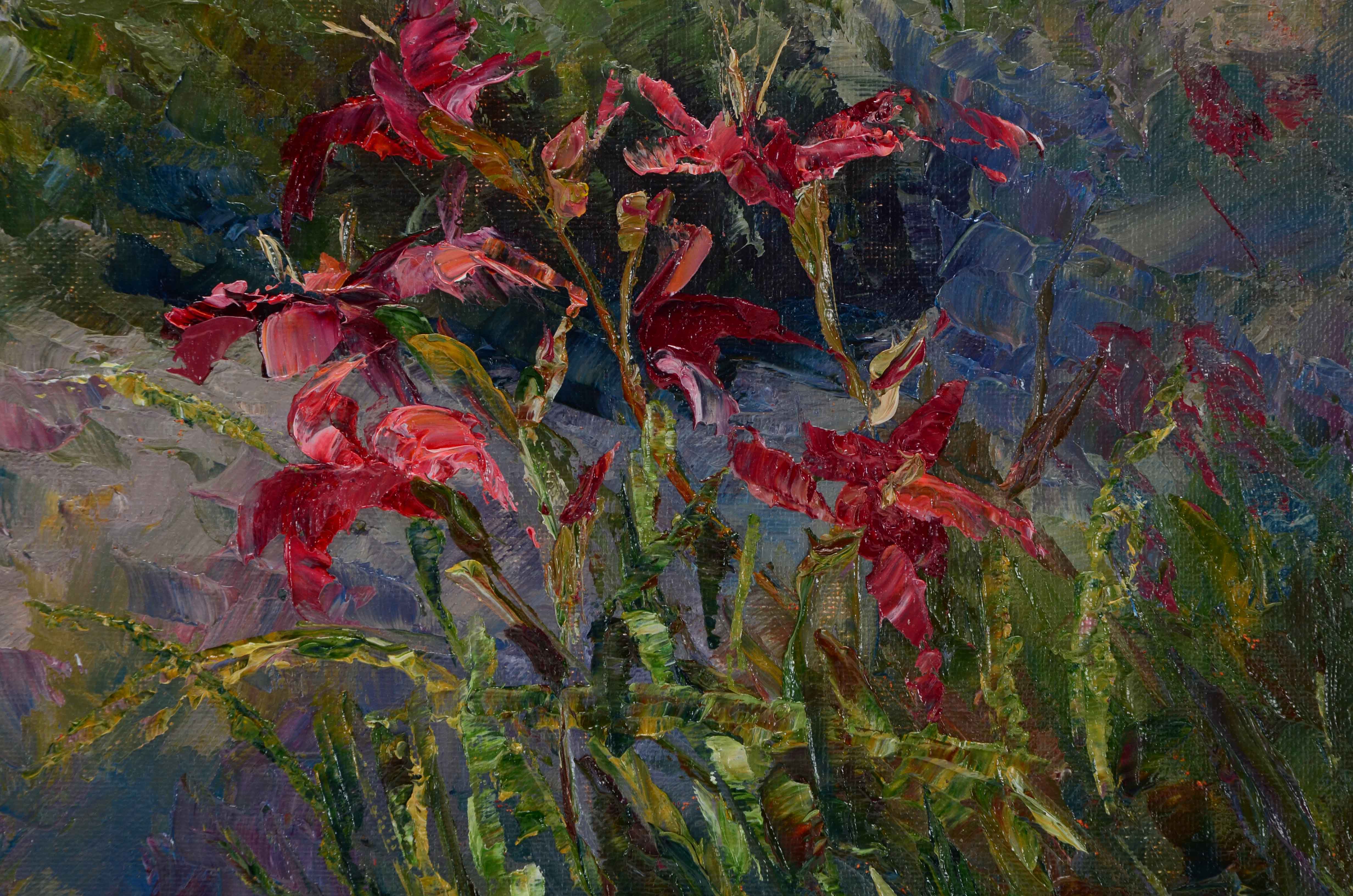 James Baldoumas Signed Oil Painting on Board "Daylilies"