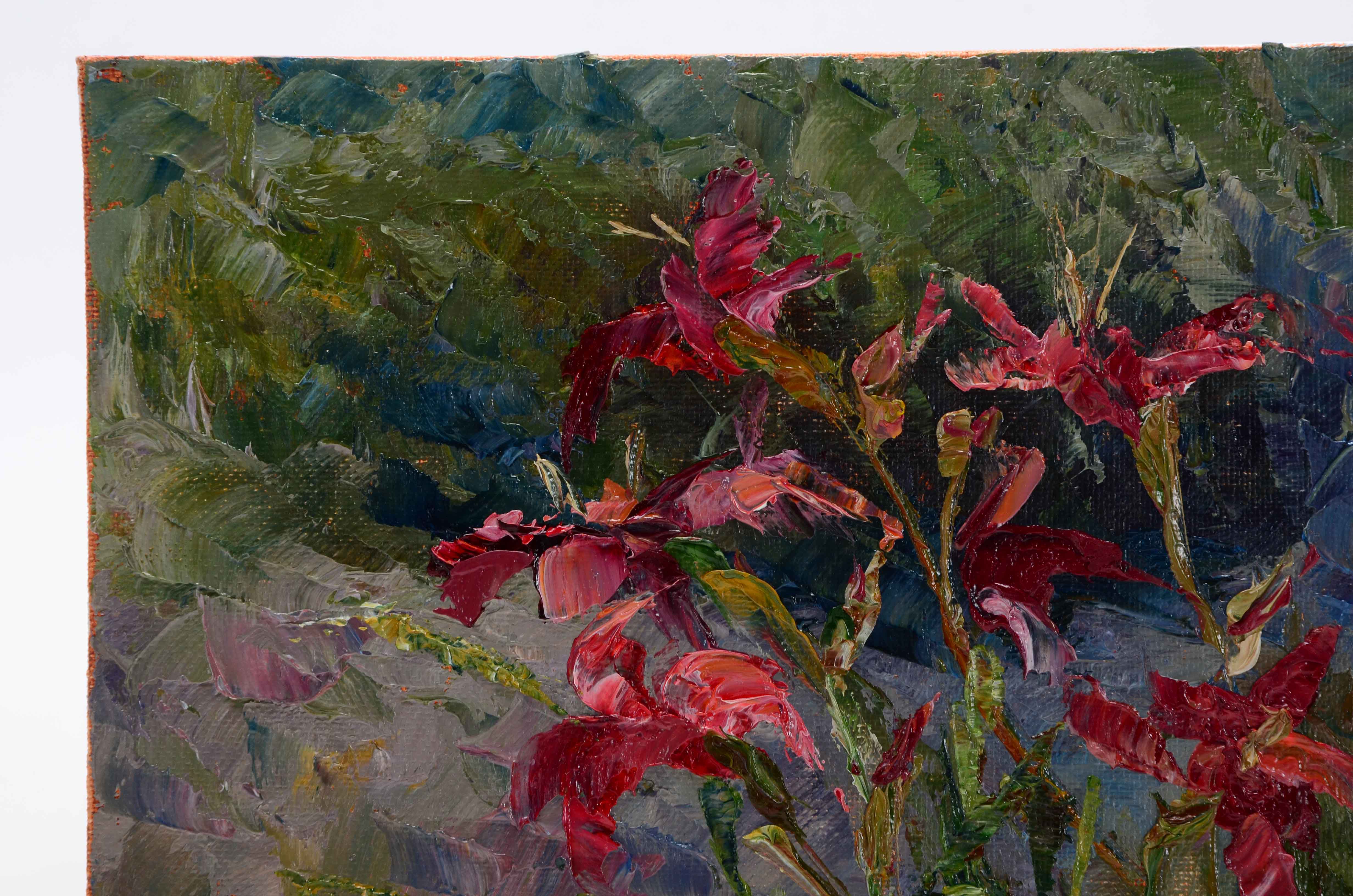 James Baldoumas Signed Oil Painting on Board "Daylilies"