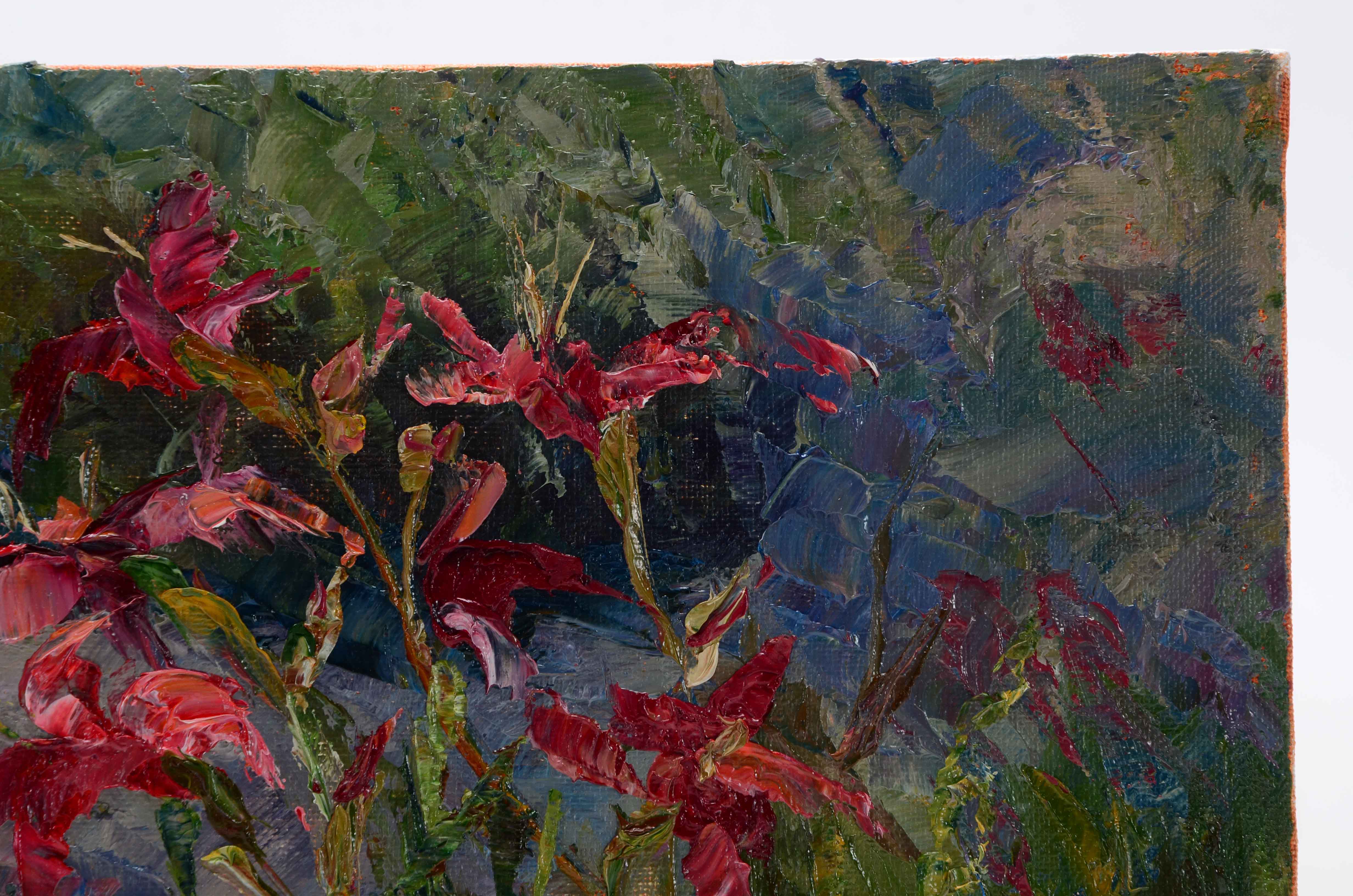 James Baldoumas Signed Oil Painting on Board "Daylilies"