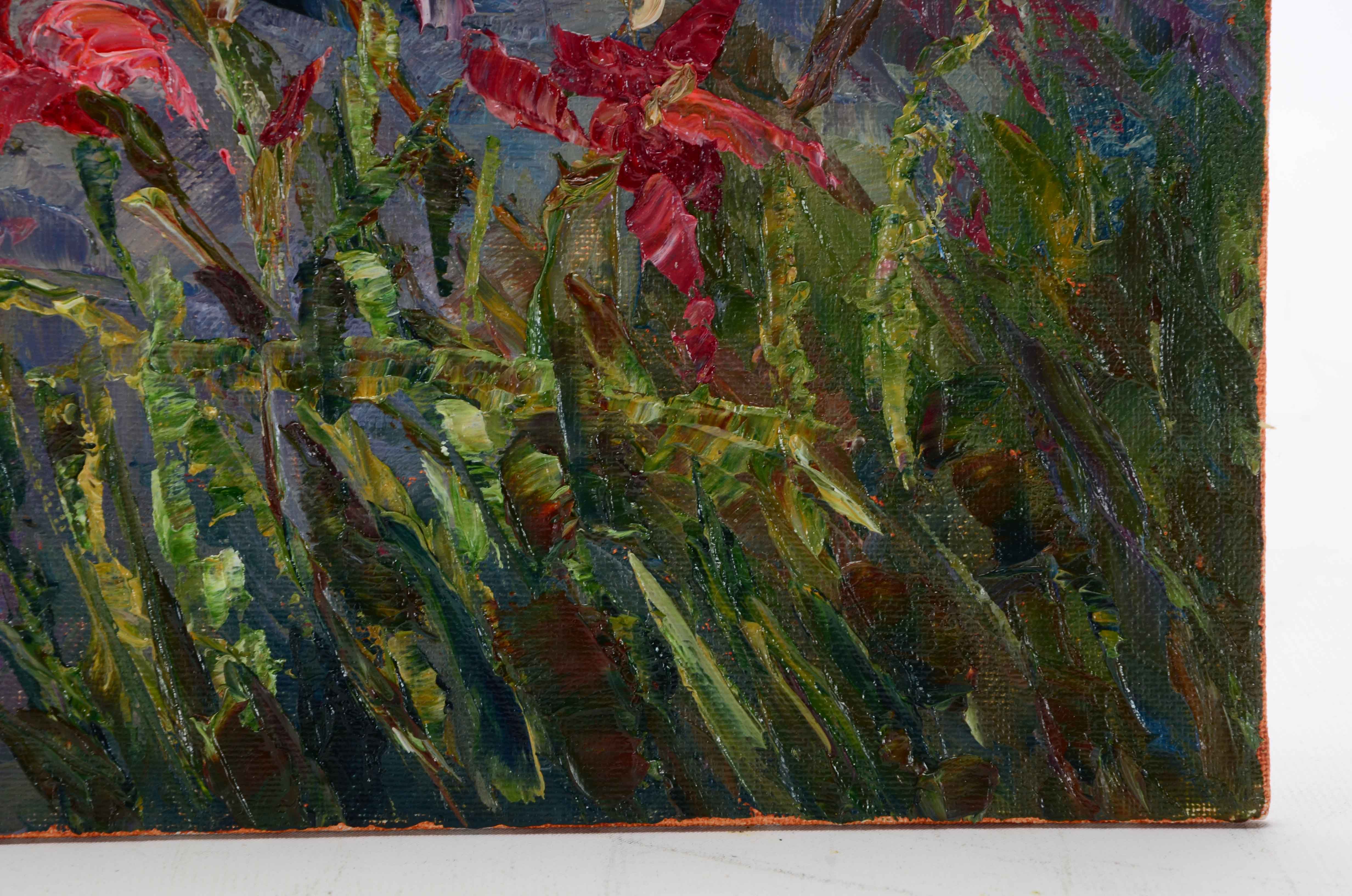 James Baldoumas Signed Oil Painting on Board "Daylilies"