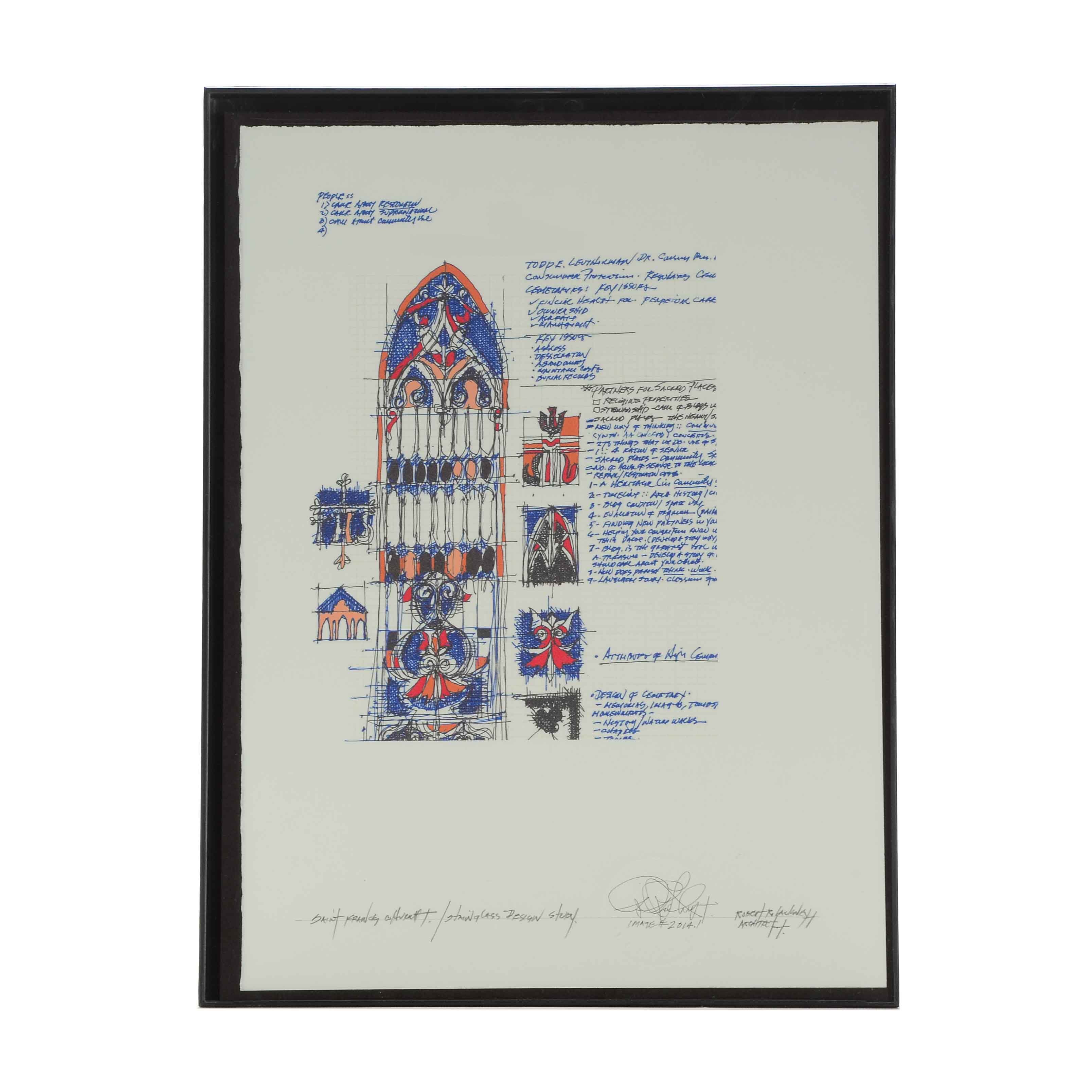 Robert R. Lackney Giclée on Paper "Saint Francis Church / Stained Glass Study"