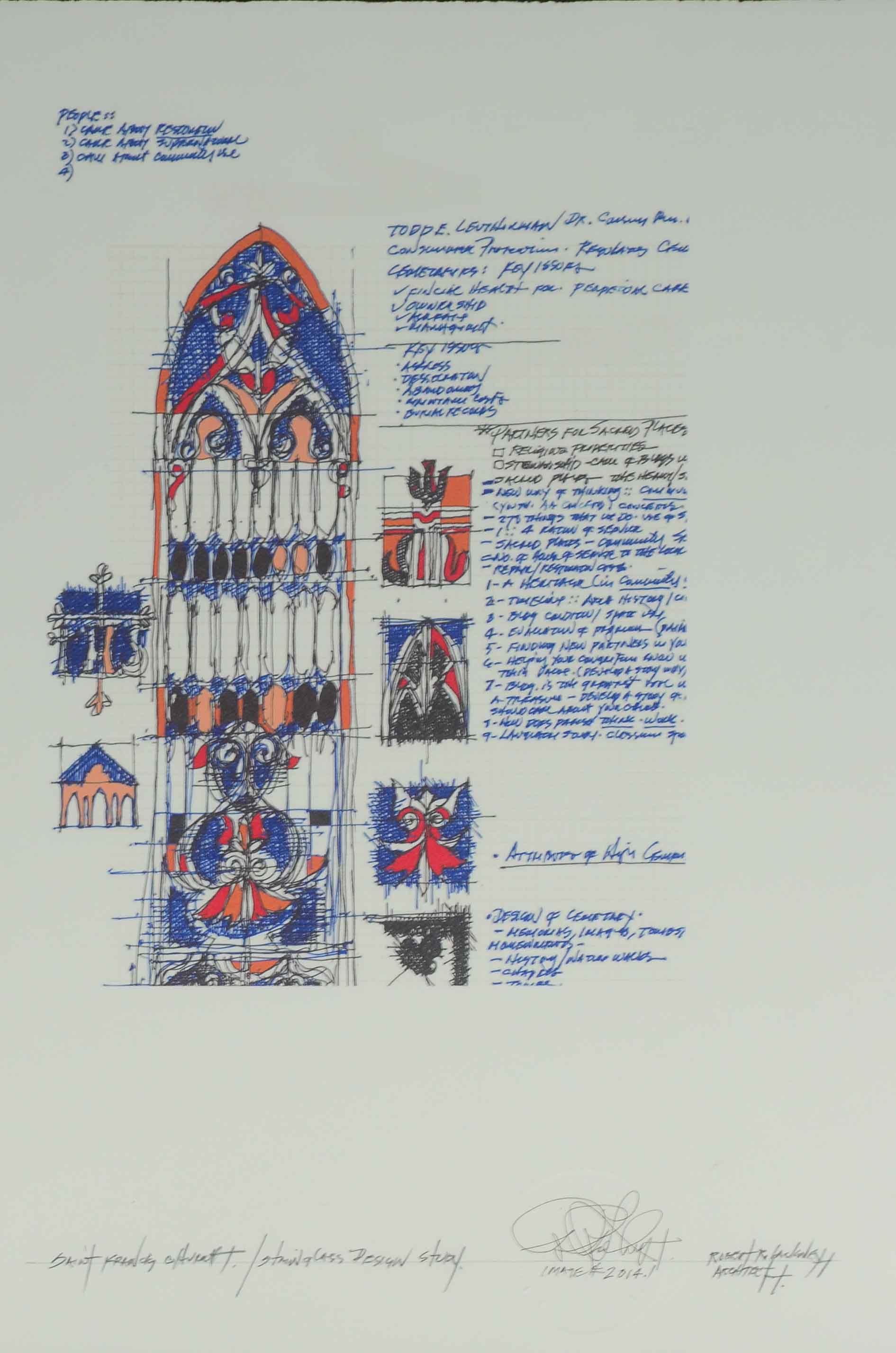 Robert R. Lackney Giclée on Paper "Saint Francis Church / Stained Glass Study"