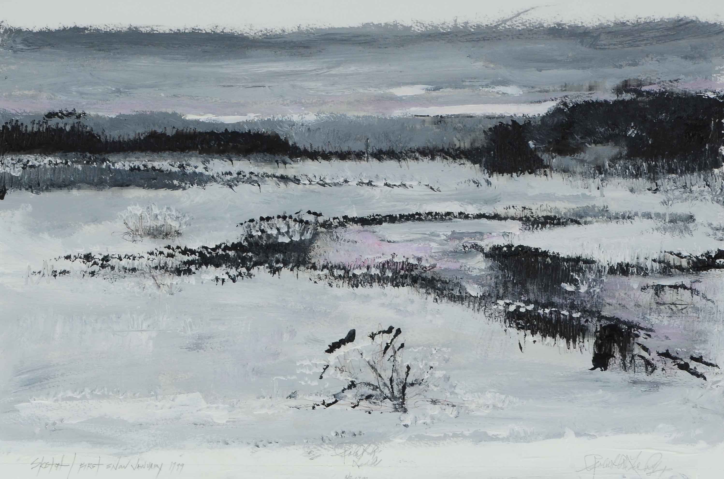 Robert R. Lackney Signed Acrylic Landscape Painting "First Snow January 1999"