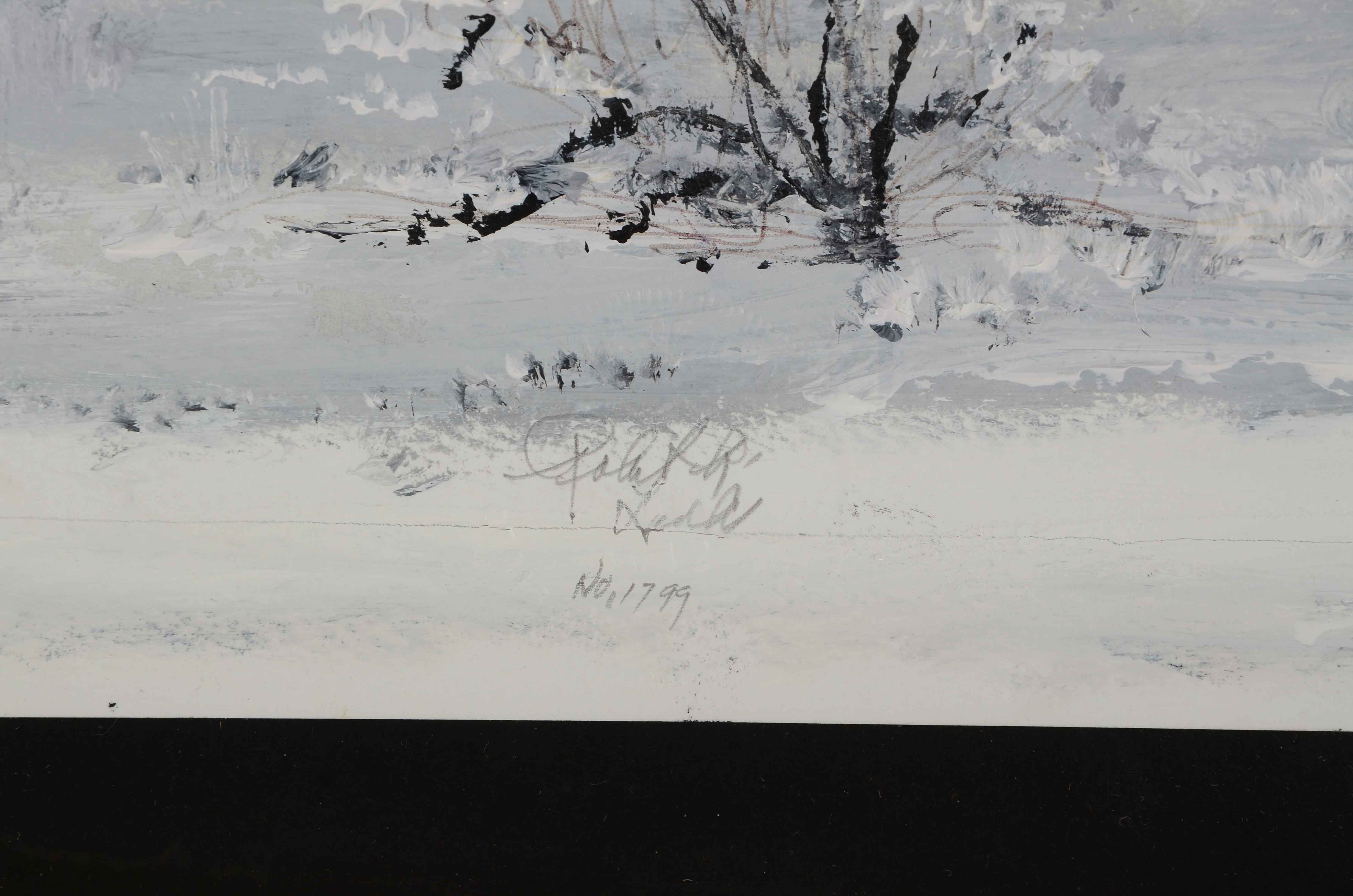 Robert R. Lackney Signed Acrylic Landscape Painting "First Snow January 1999"