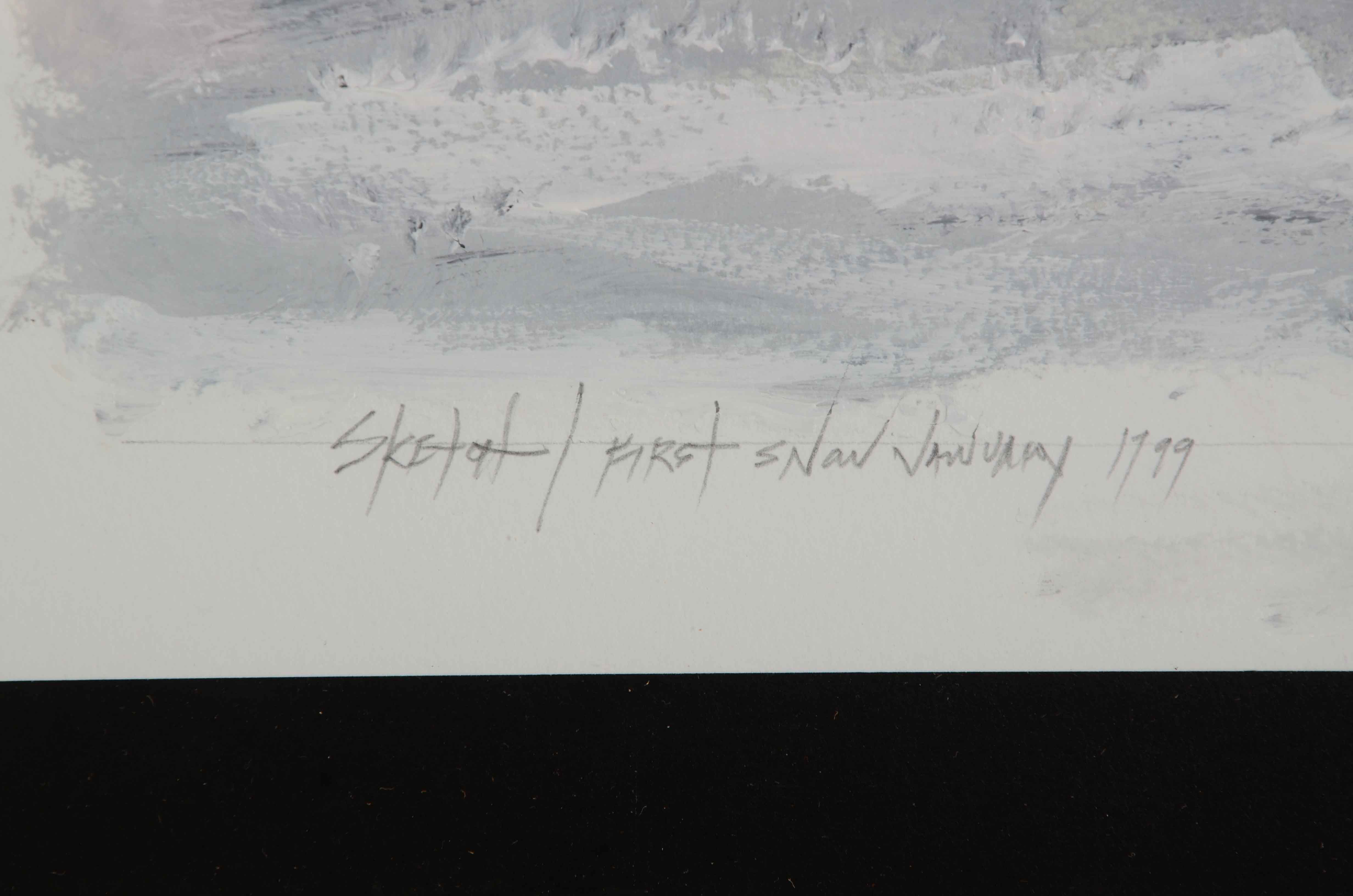 Robert R. Lackney Signed Acrylic Landscape Painting "First Snow January 1999"