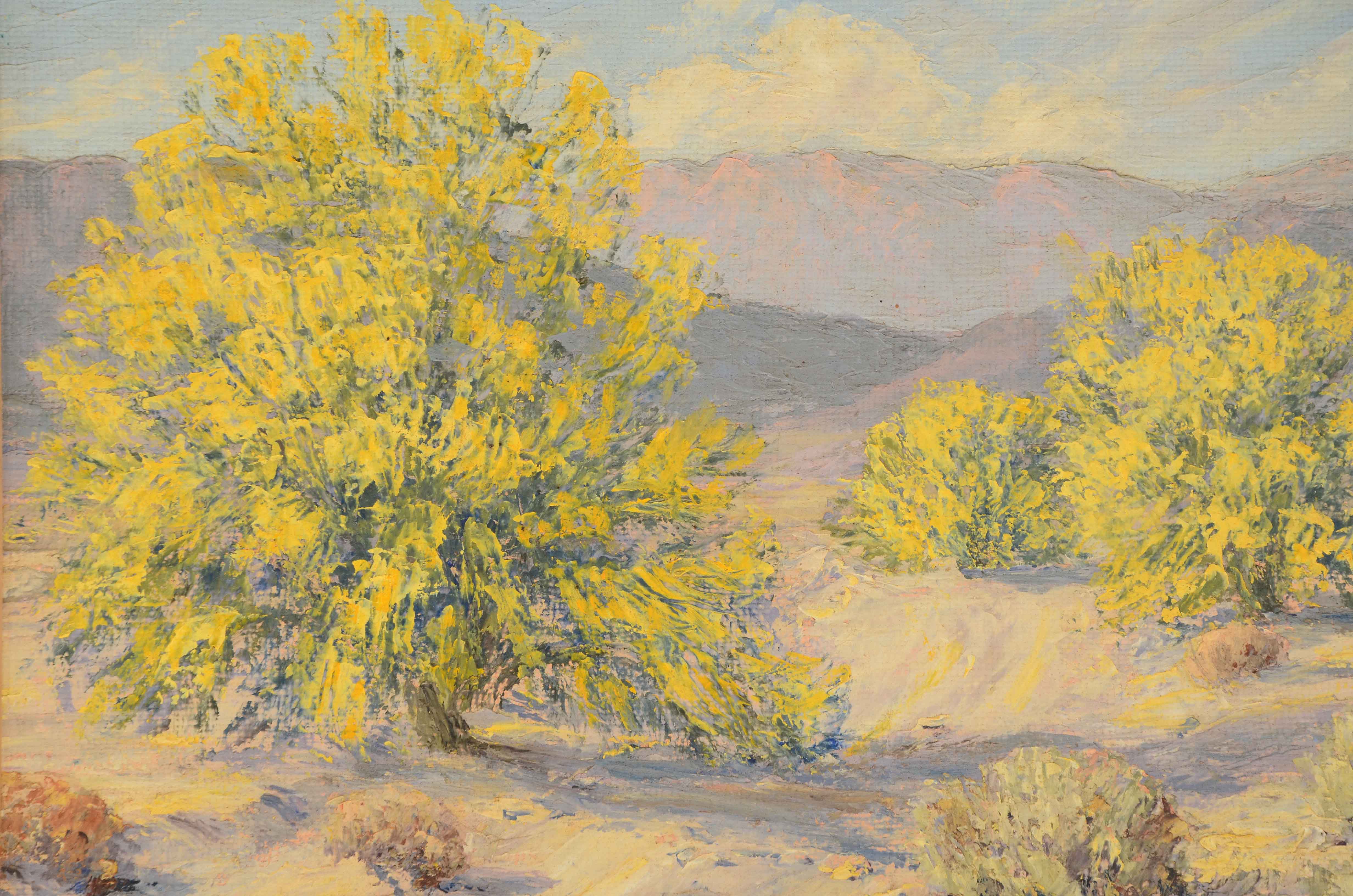 Edna Spangler Signed Oil Painting on Board "Paloverde in Bloom"