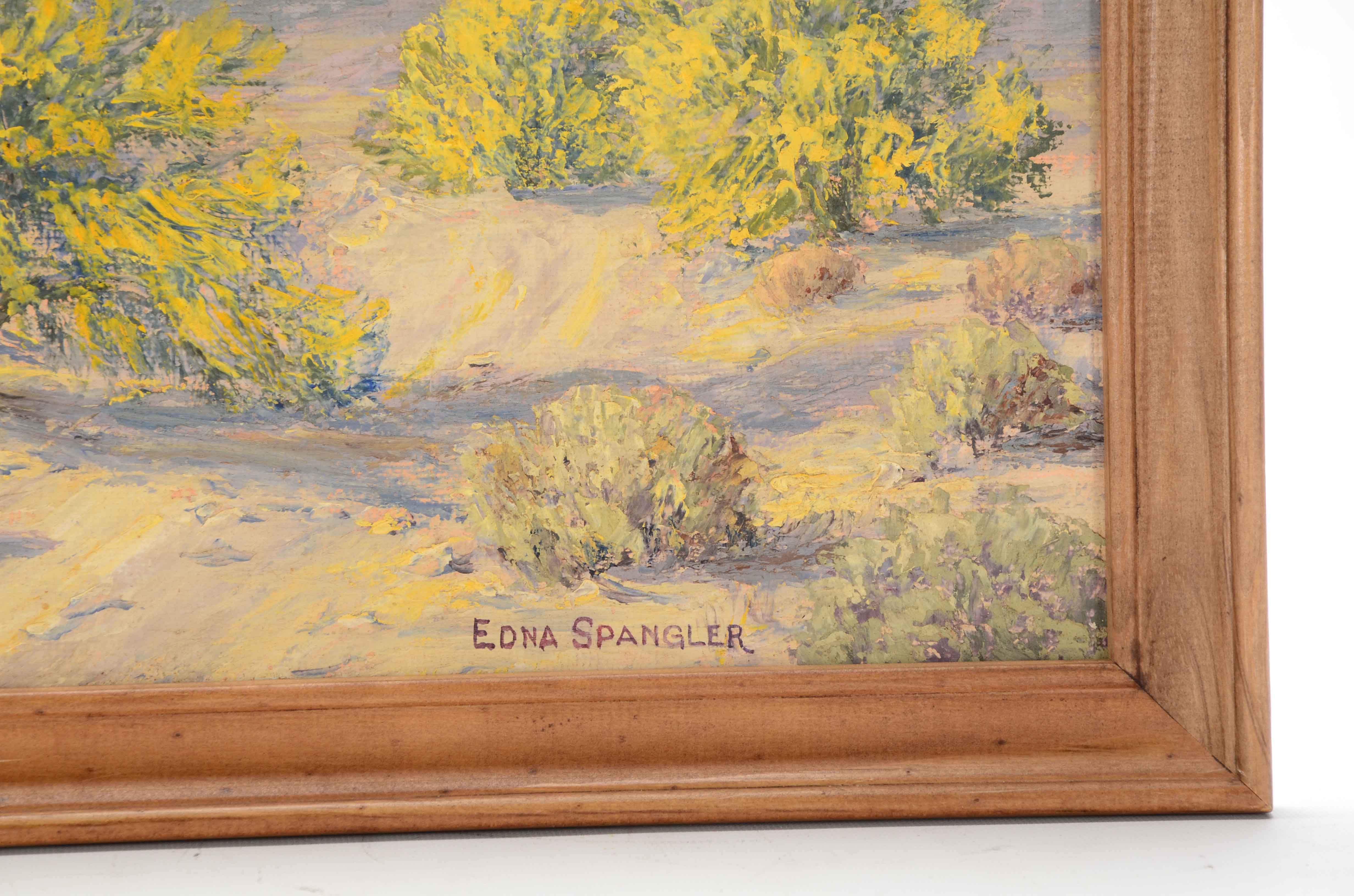 Edna Spangler Signed Oil Painting on Board "Paloverde in Bloom"