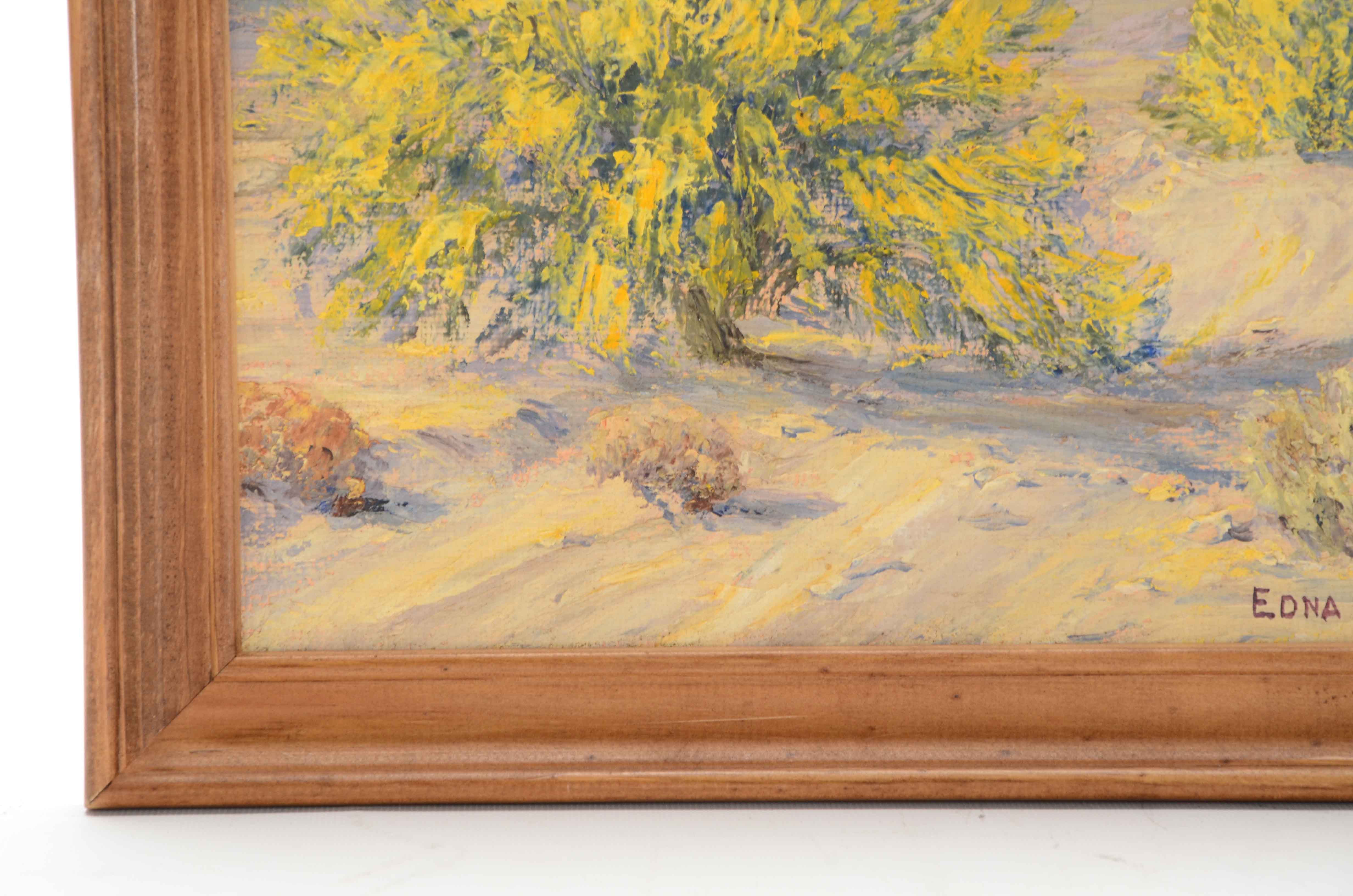 Edna Spangler Signed Oil Painting on Board "Paloverde in Bloom"