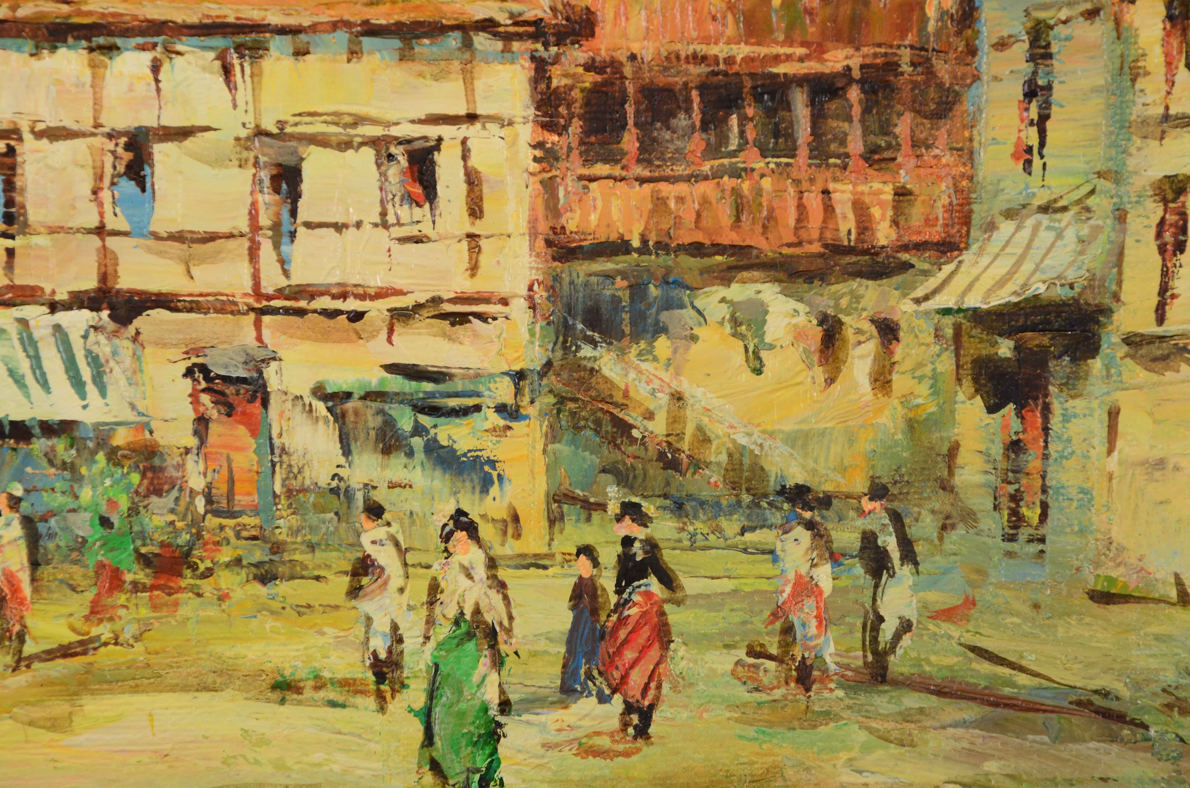 Xavier Rabous Oil on Canvas Painting of a Town Square