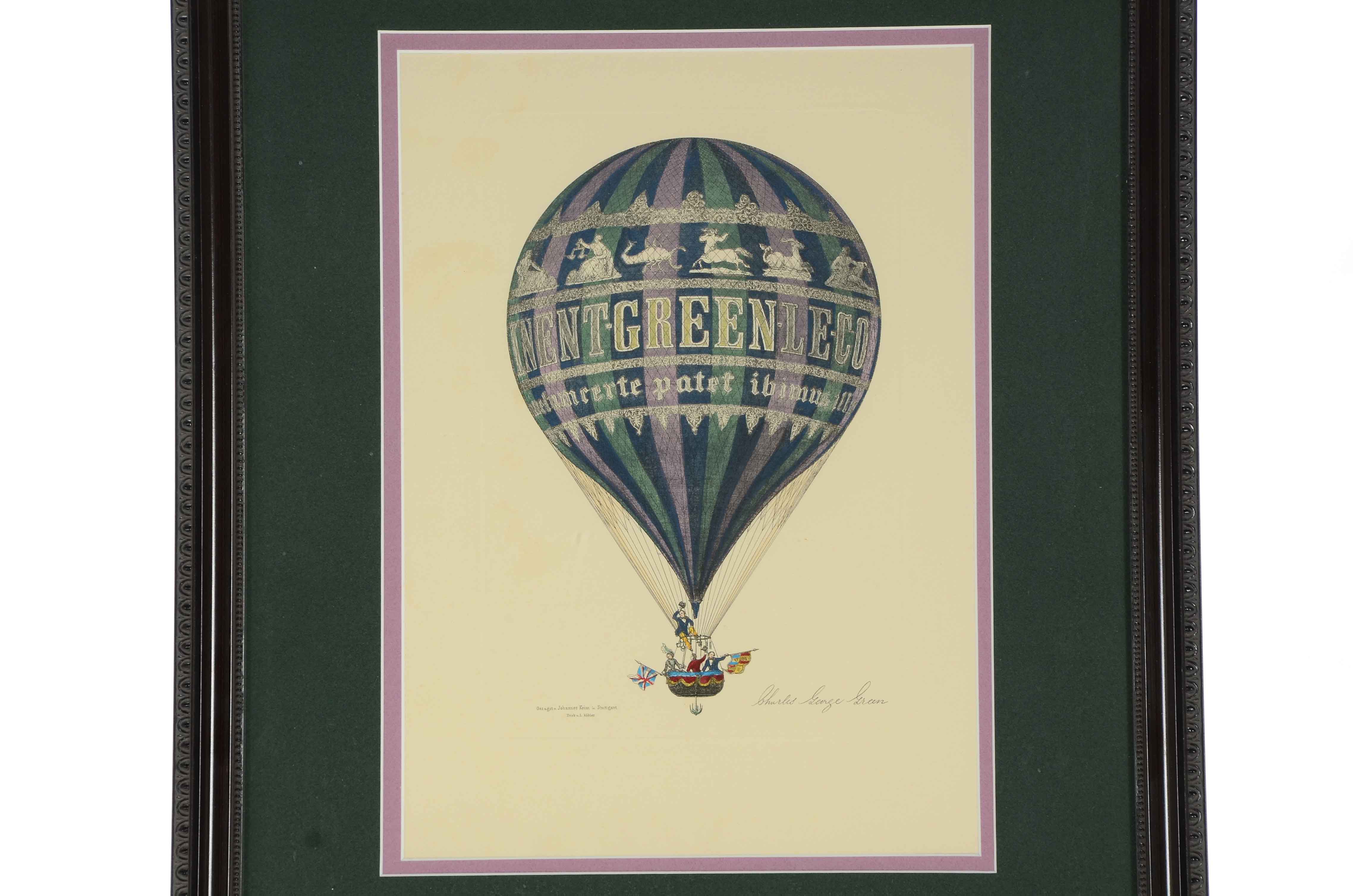 Hand-Colored Engraving of Hot Air Balloon of Charles George Green