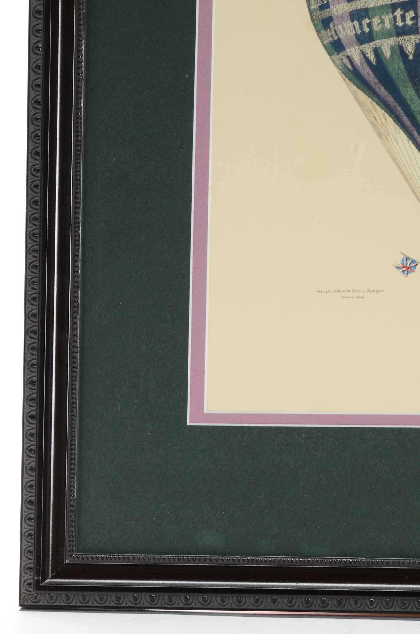 Hand-Colored Engraving of Hot Air Balloon of Charles George Green