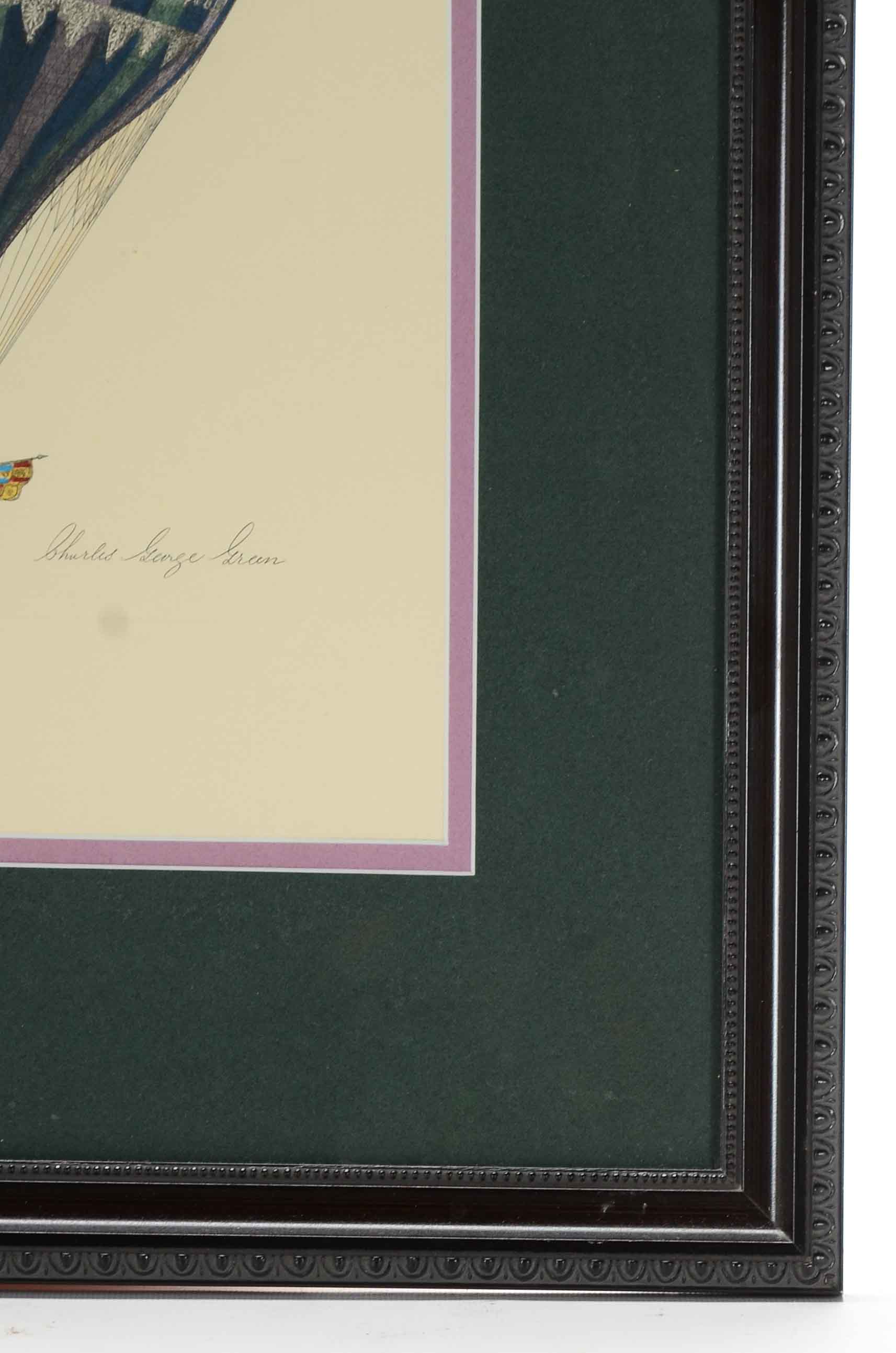 Hand-Colored Engraving of Hot Air Balloon of Charles George Green