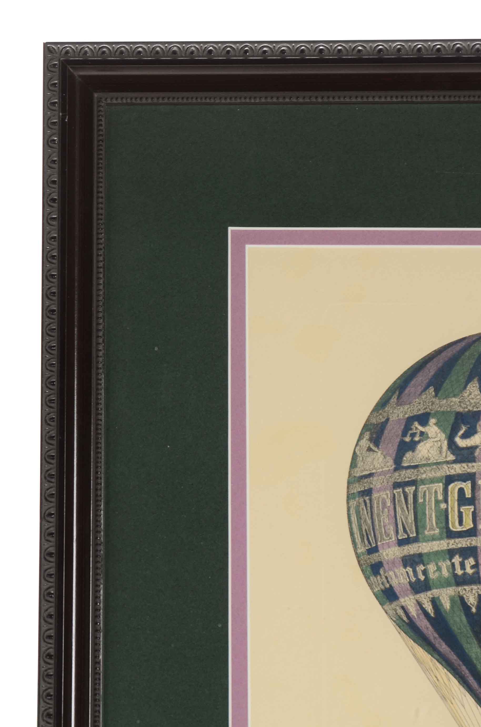 Hand-Colored Engraving of Hot Air Balloon of Charles George Green