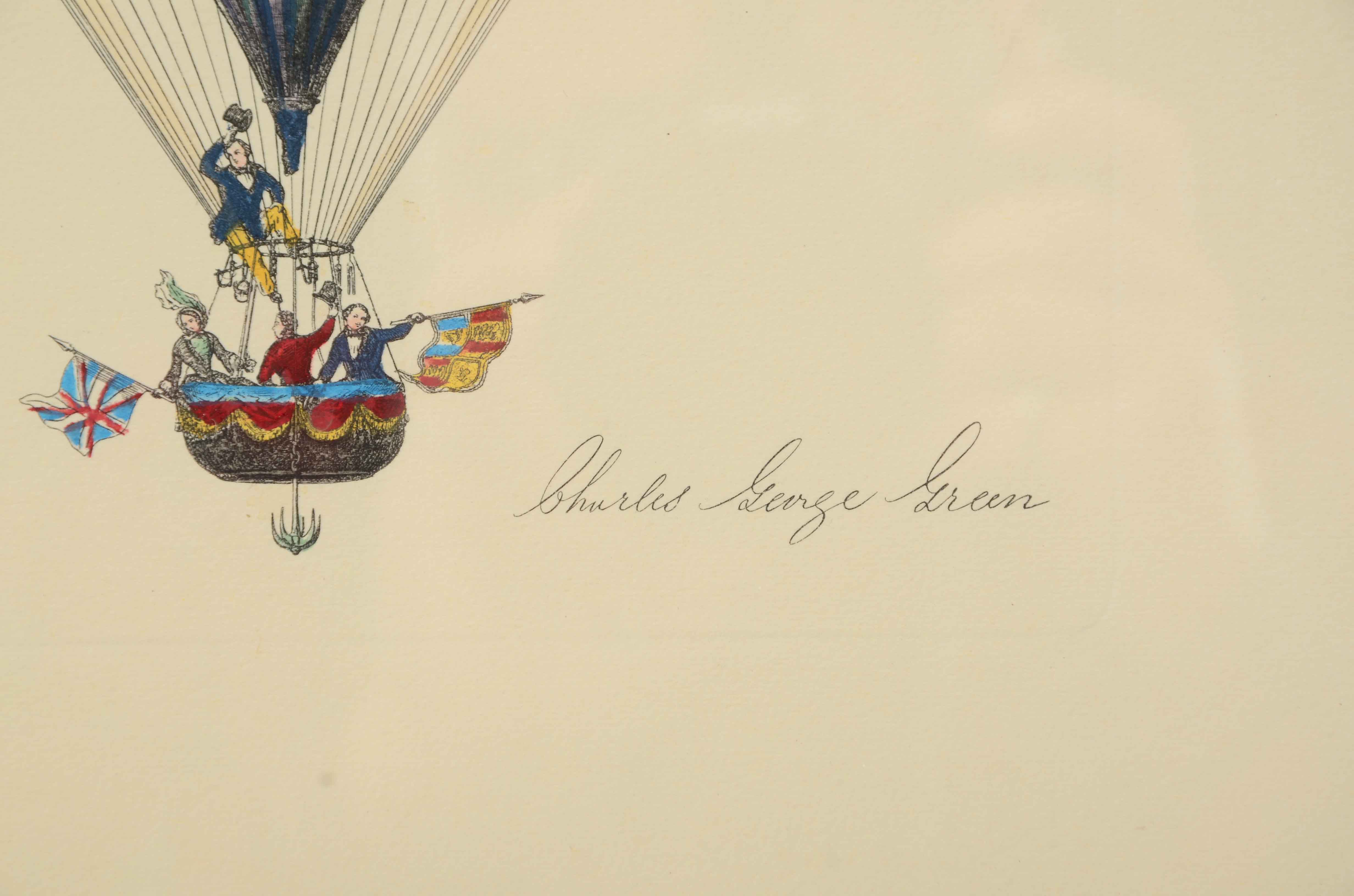 Hand-Colored Engraving of Hot Air Balloon of Charles George Green