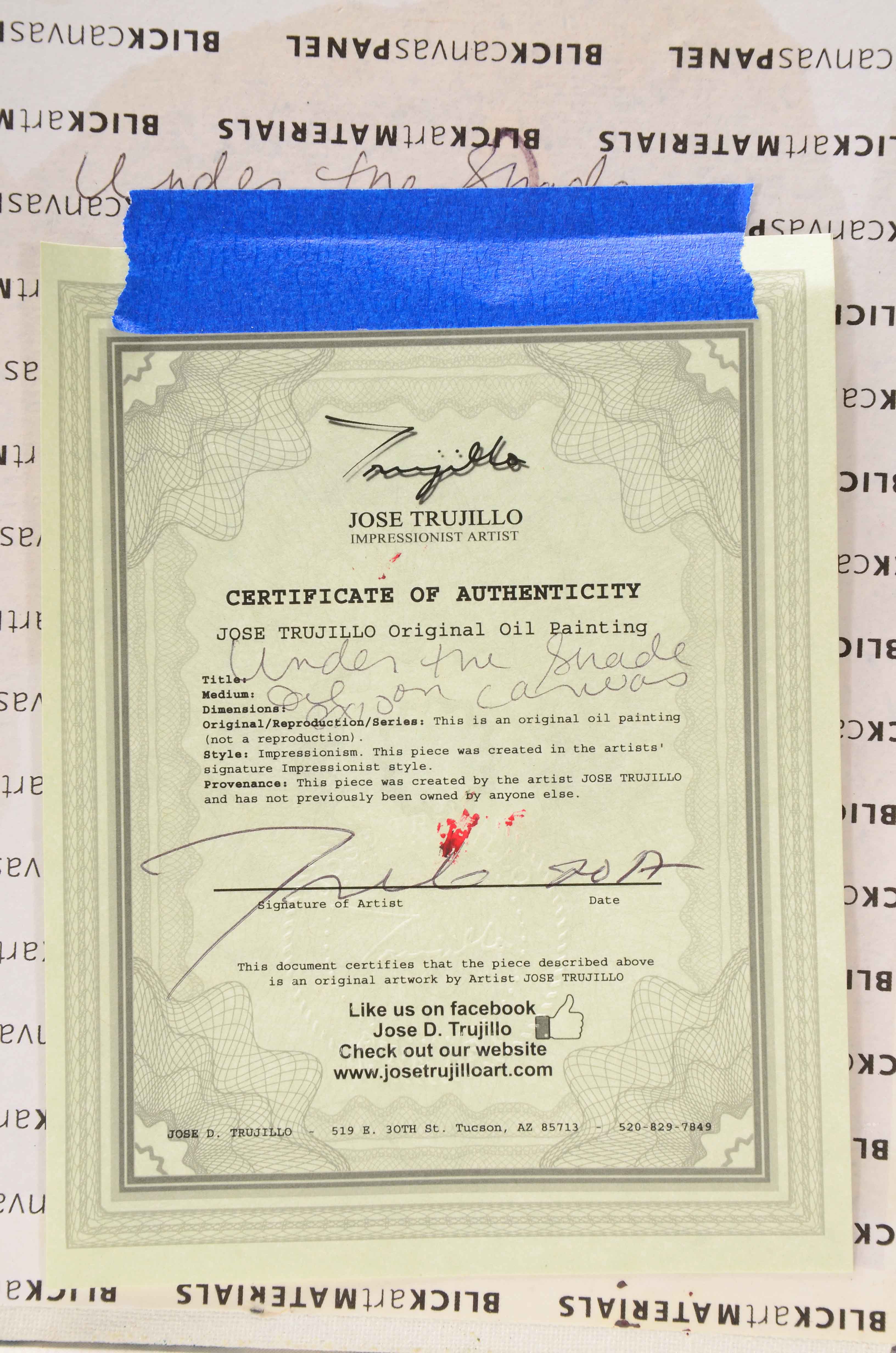 Jose Trujillo Original Oil Painting on Canvas Board "Under the Shade"