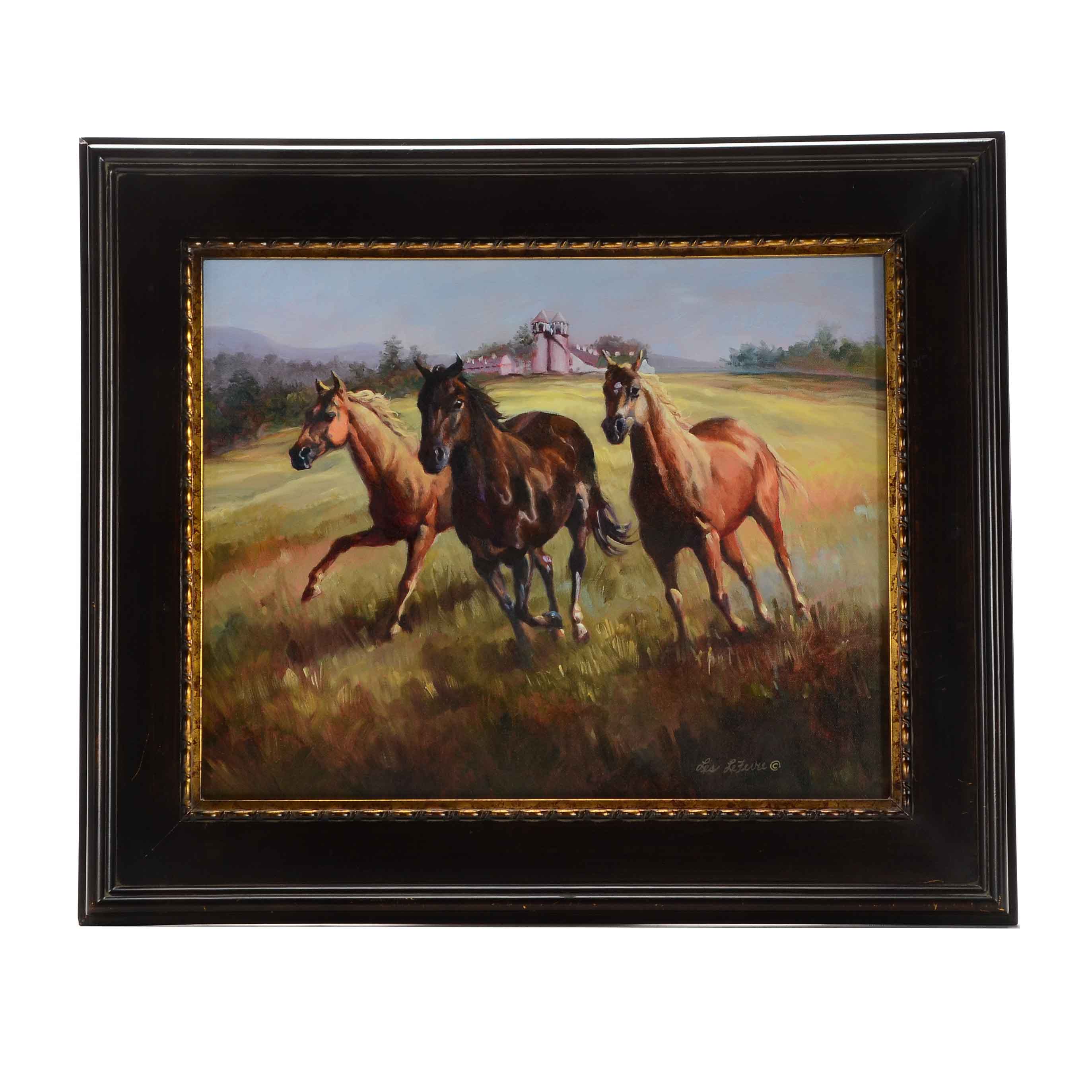 Les LeFevre Oil on Canvas Painting of Horses