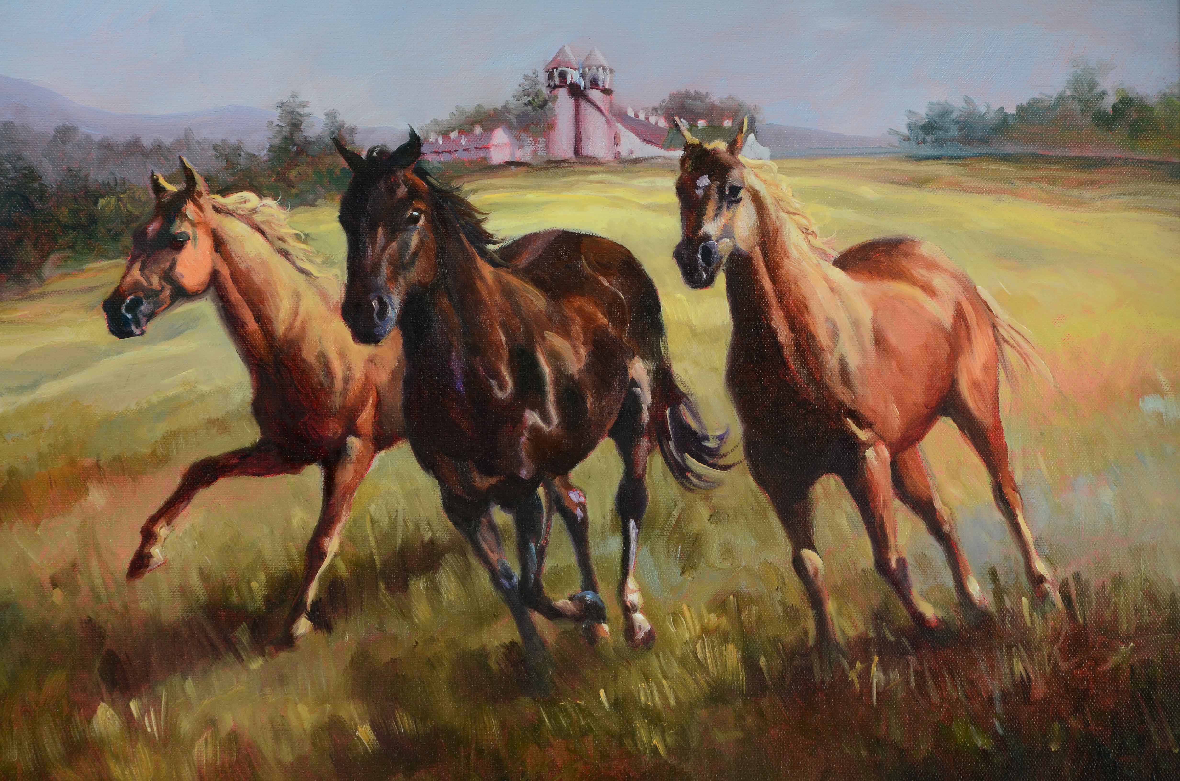 Les LeFevre Oil on Canvas Painting of Horses