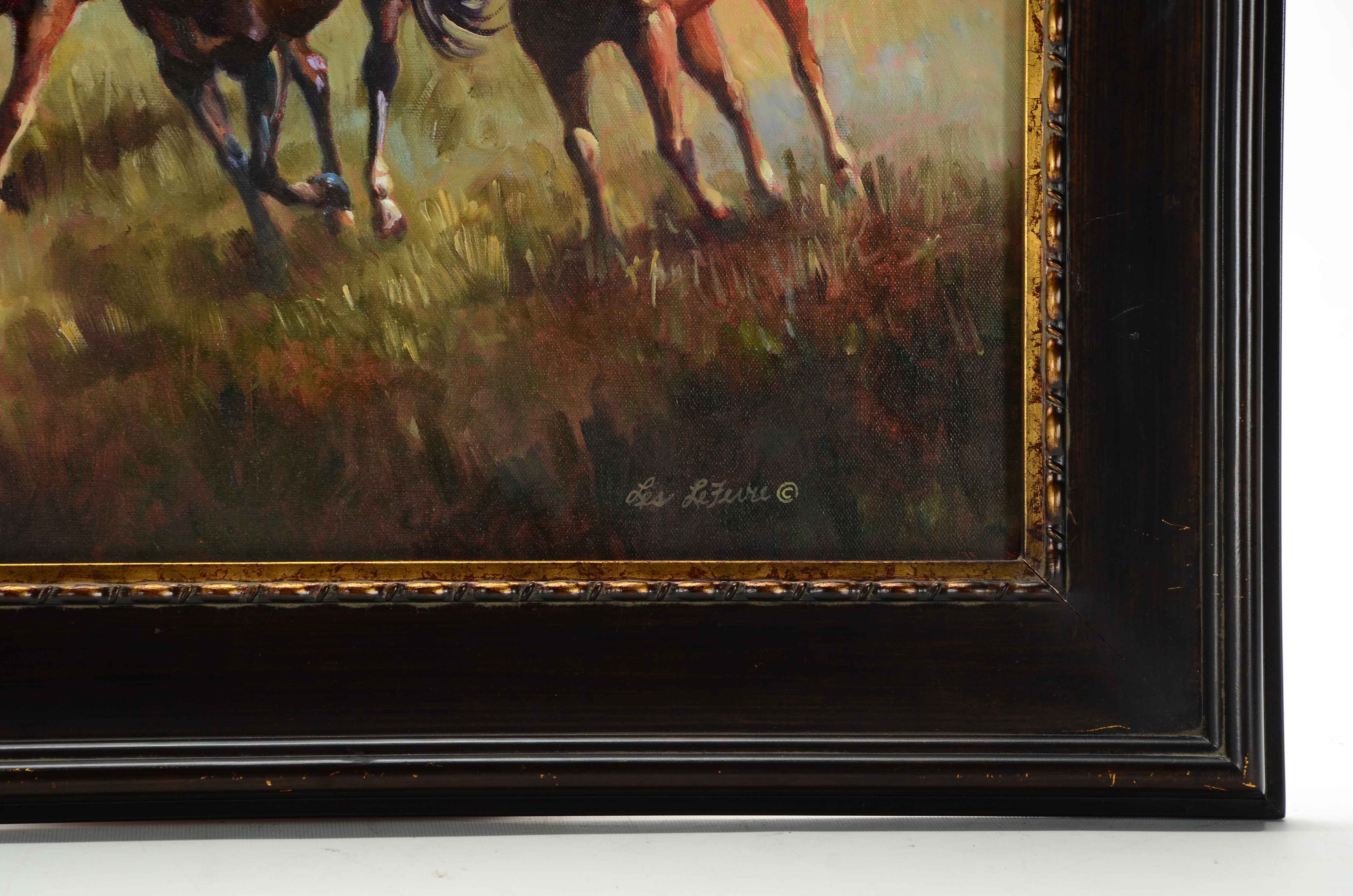 Les LeFevre Oil on Canvas Painting of Horses