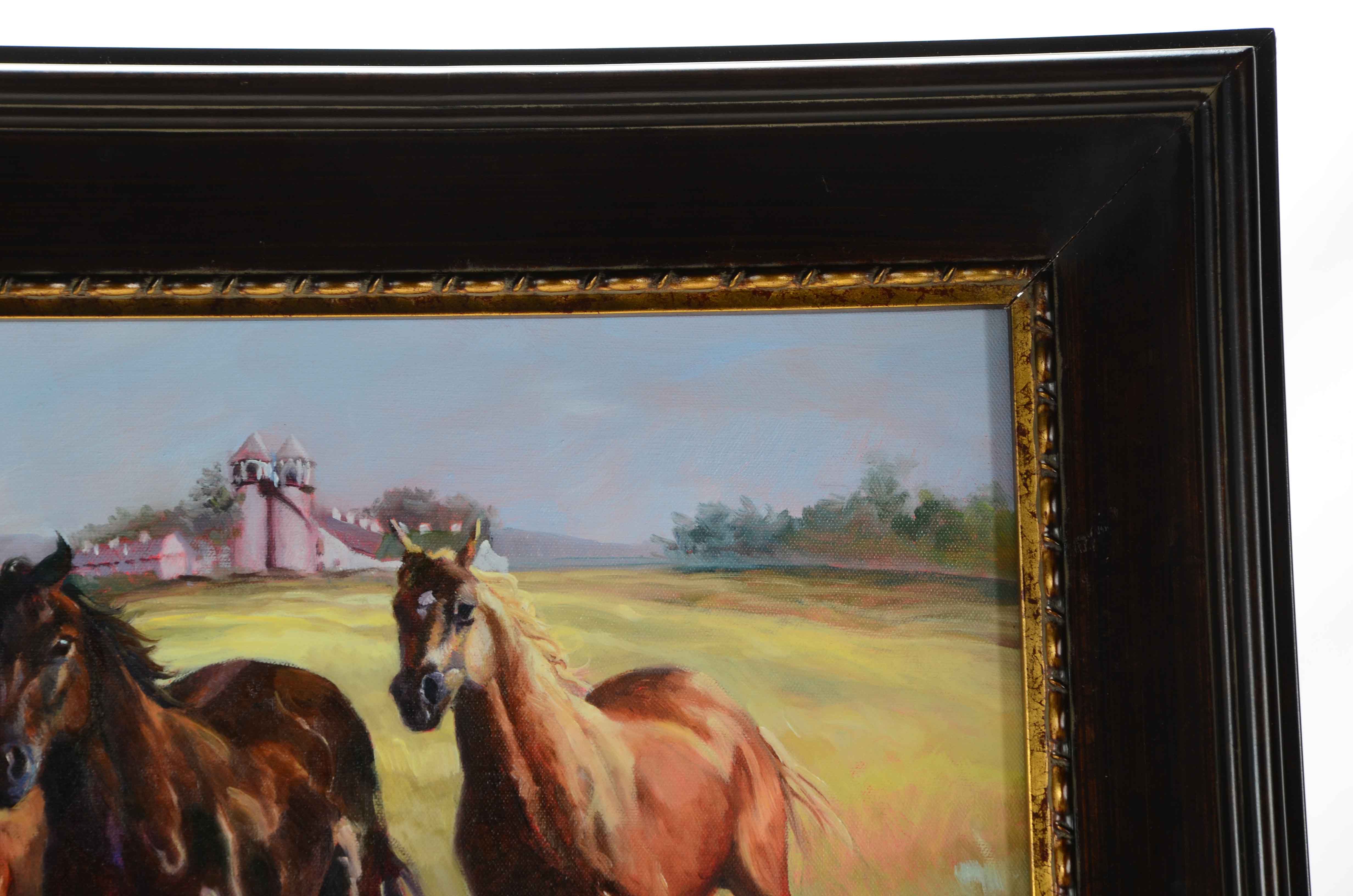 Les LeFevre Oil on Canvas Painting of Horses
