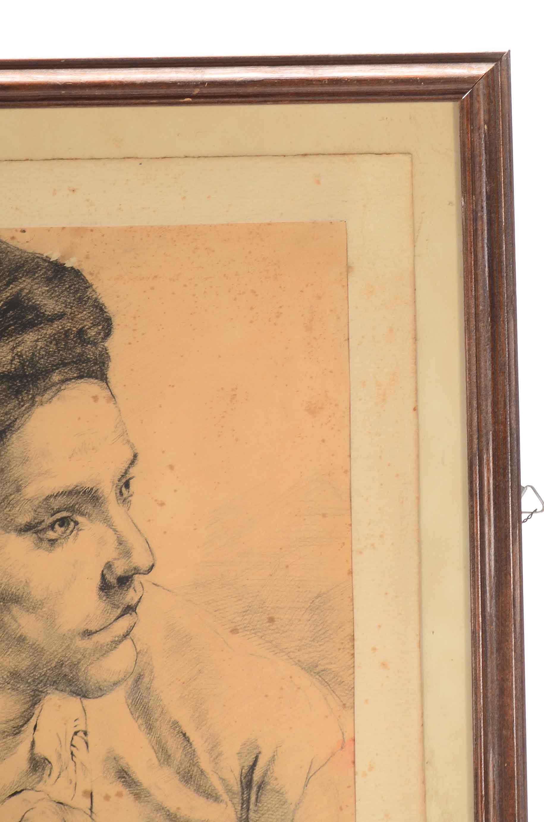 Vintage Signed Copy Drawing after Giovani Battiste Piazetta "Youth in a Cap"