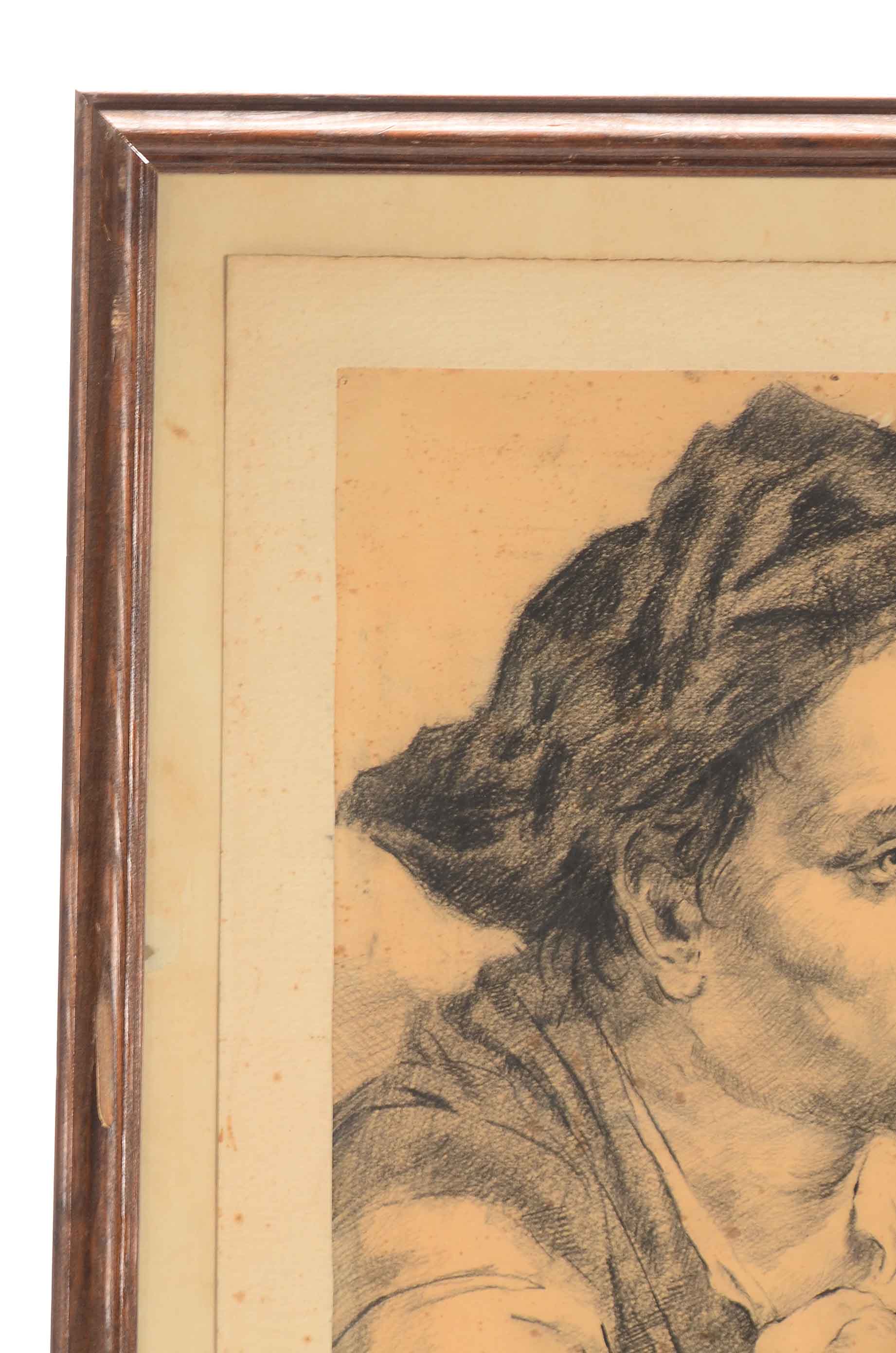 Vintage Signed Copy Drawing after Giovani Battiste Piazetta "Youth in a Cap"