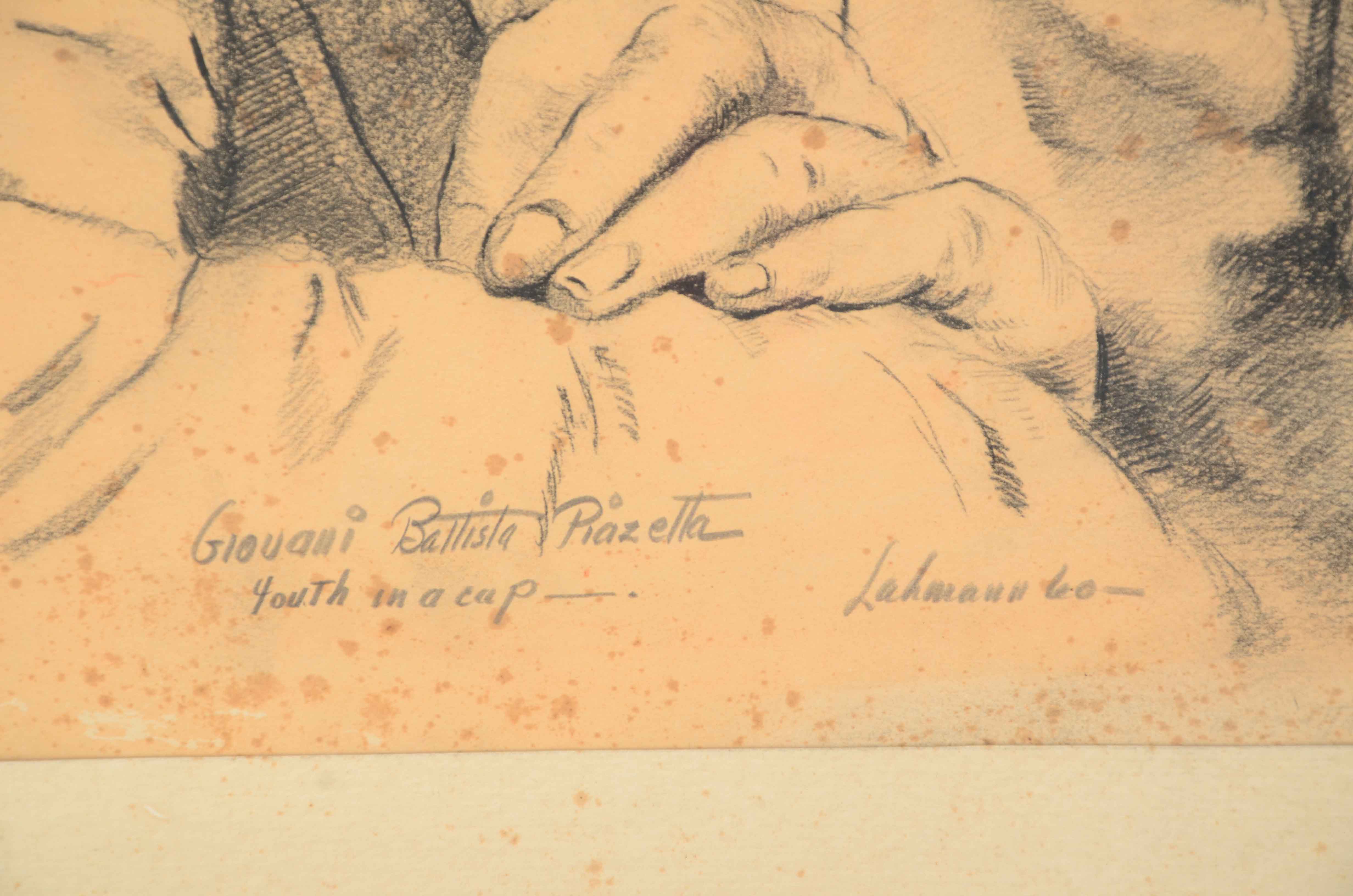 Vintage Signed Copy Drawing after Giovani Battiste Piazetta "Youth in a Cap"