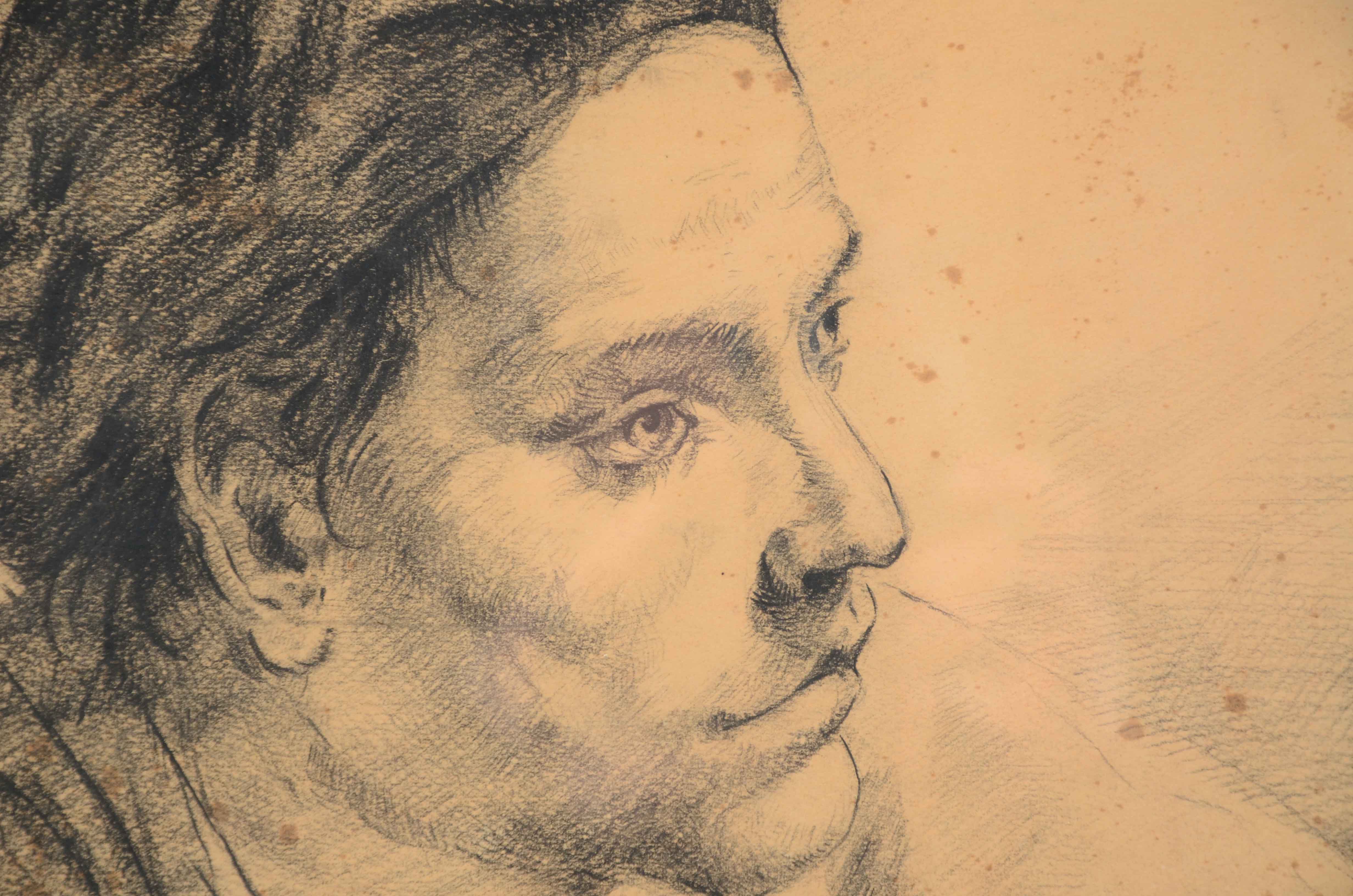 Vintage Signed Copy Drawing after Giovani Battiste Piazetta "Youth in a Cap"