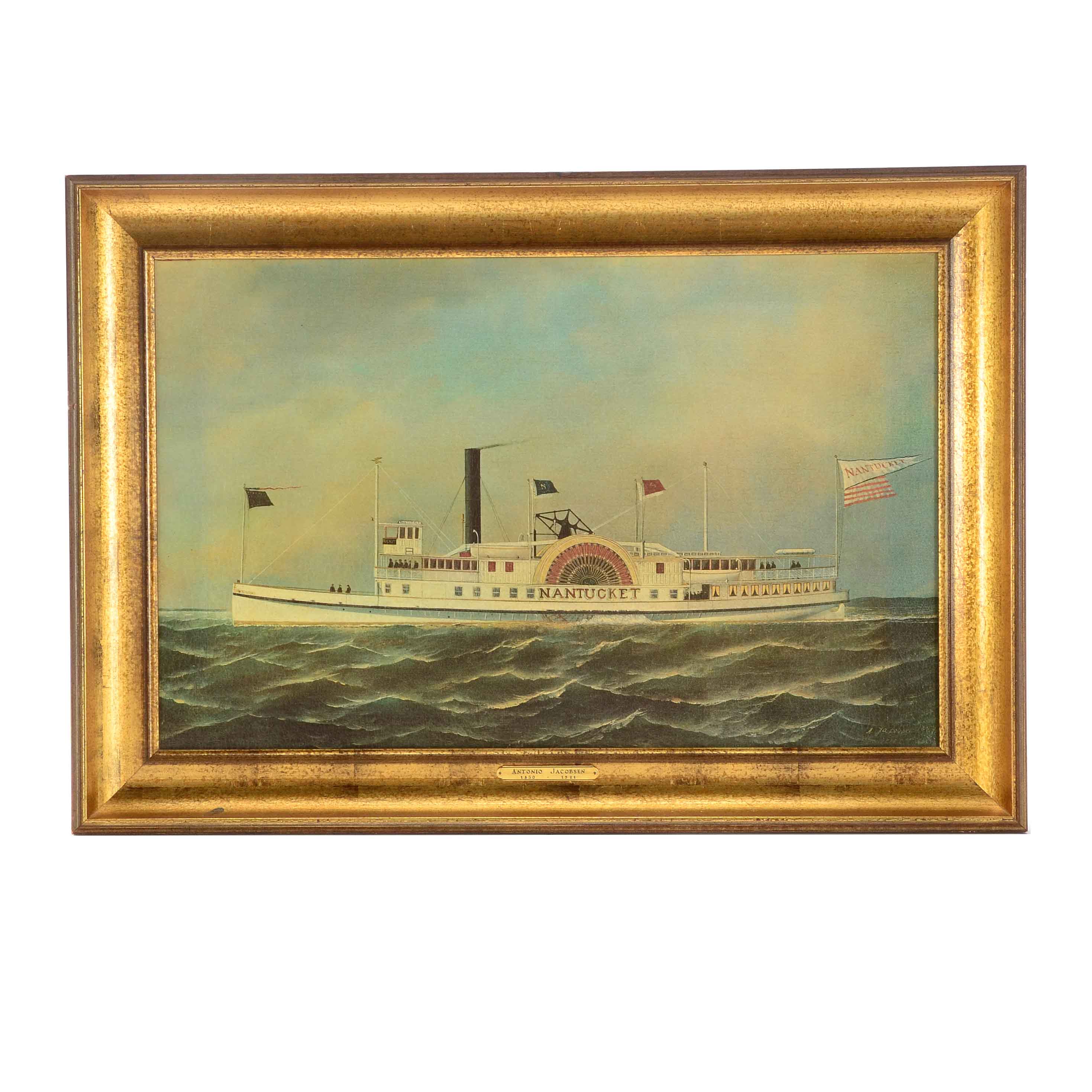 Antonio Jacobson Offset Lithograph of a Nautical Painting