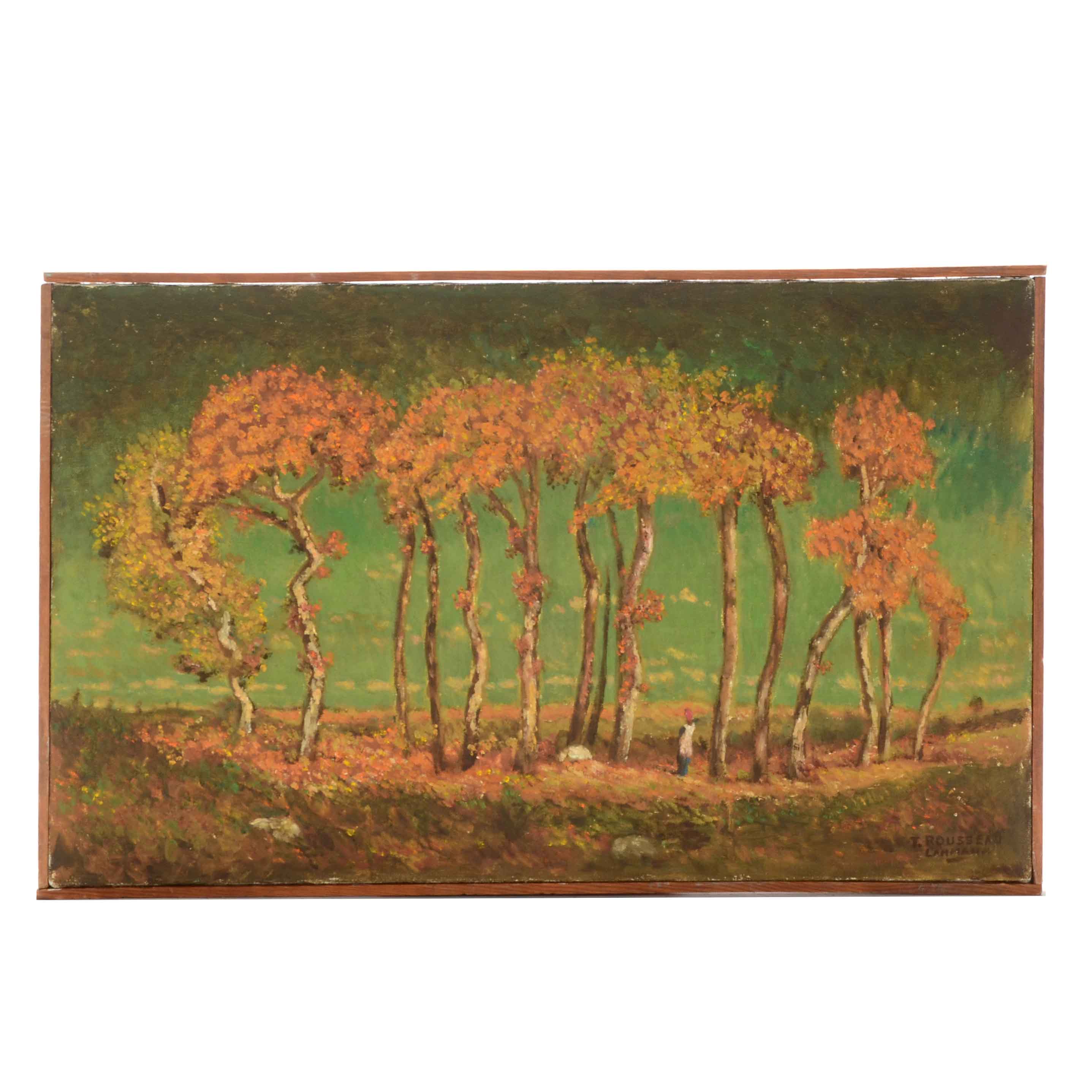 Signed Copy Painting after Theodore Rousseau "Under the Birches, Evening"