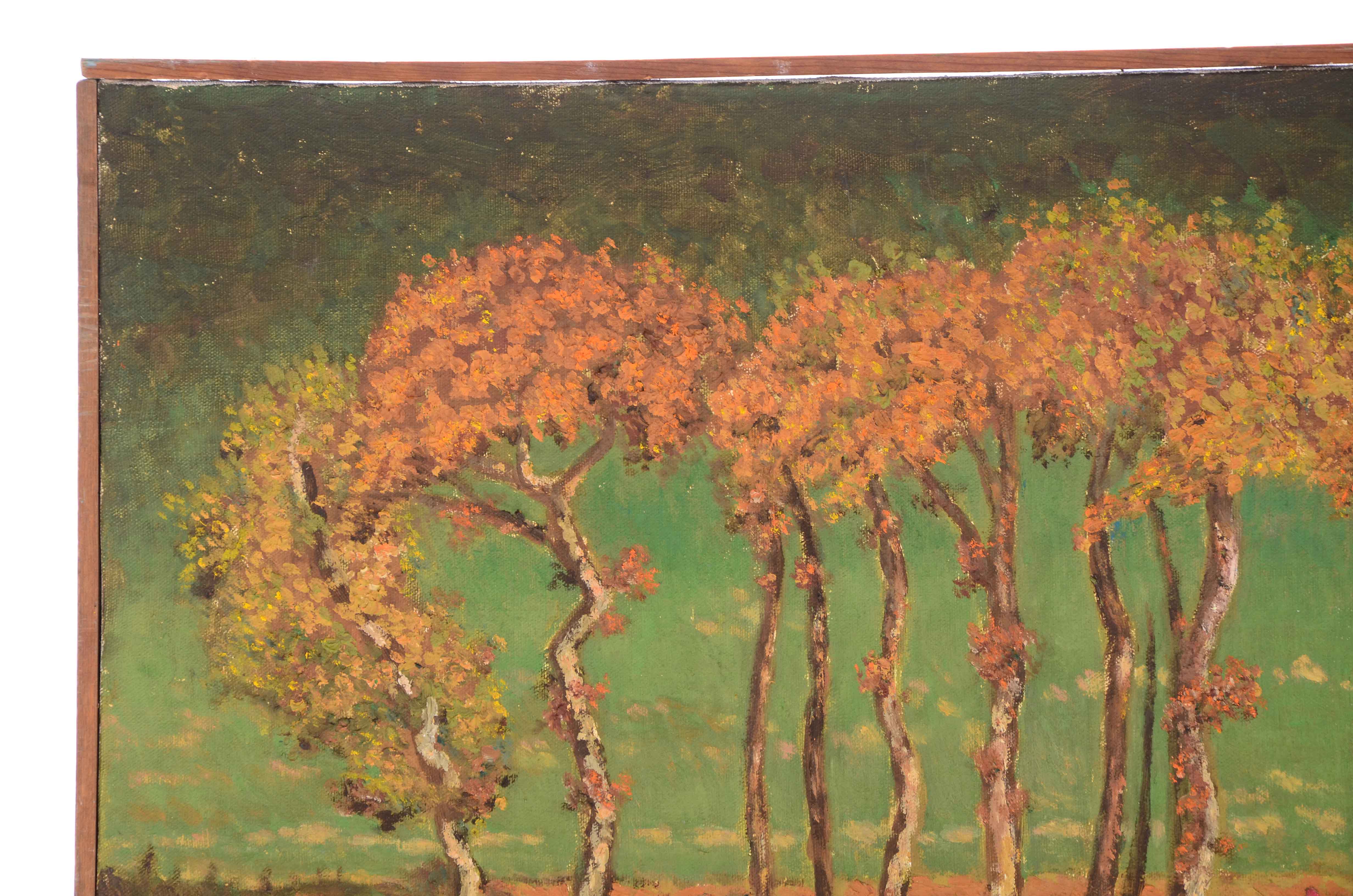 Signed Copy Painting after Theodore Rousseau "Under the Birches, Evening"