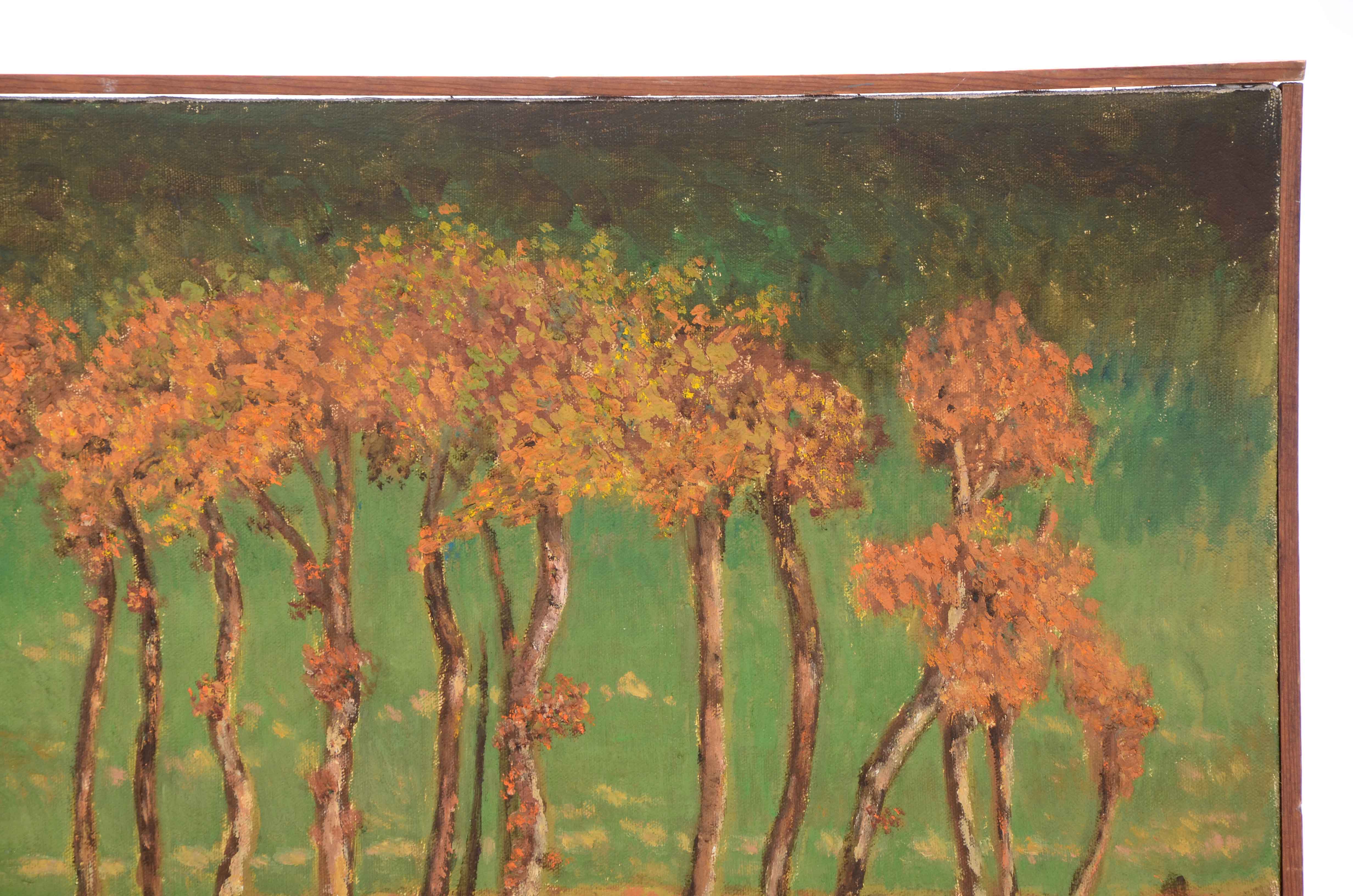 Signed Copy Painting after Theodore Rousseau "Under the Birches, Evening"