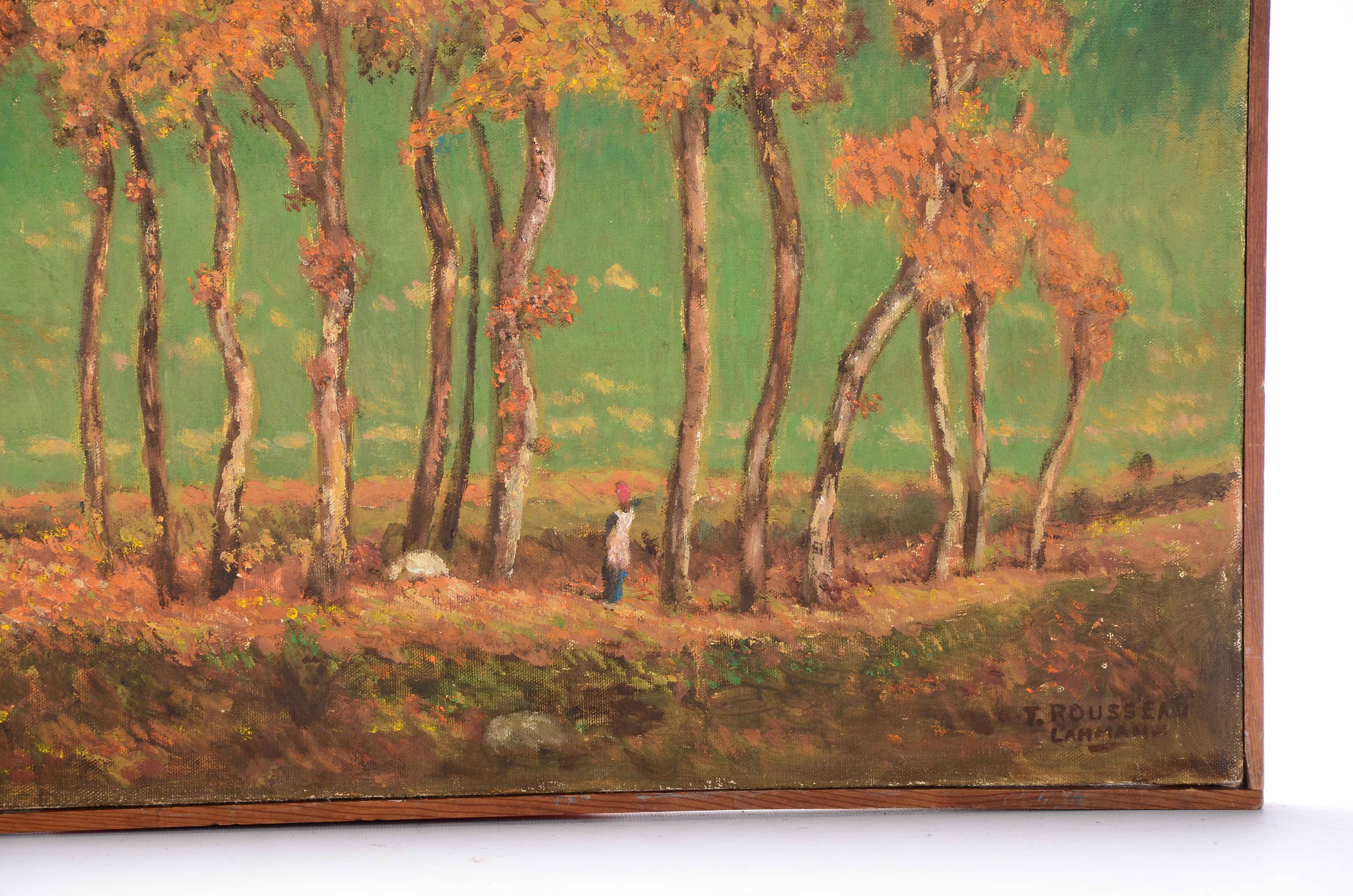 Signed Copy Painting after Theodore Rousseau "Under the Birches, Evening"