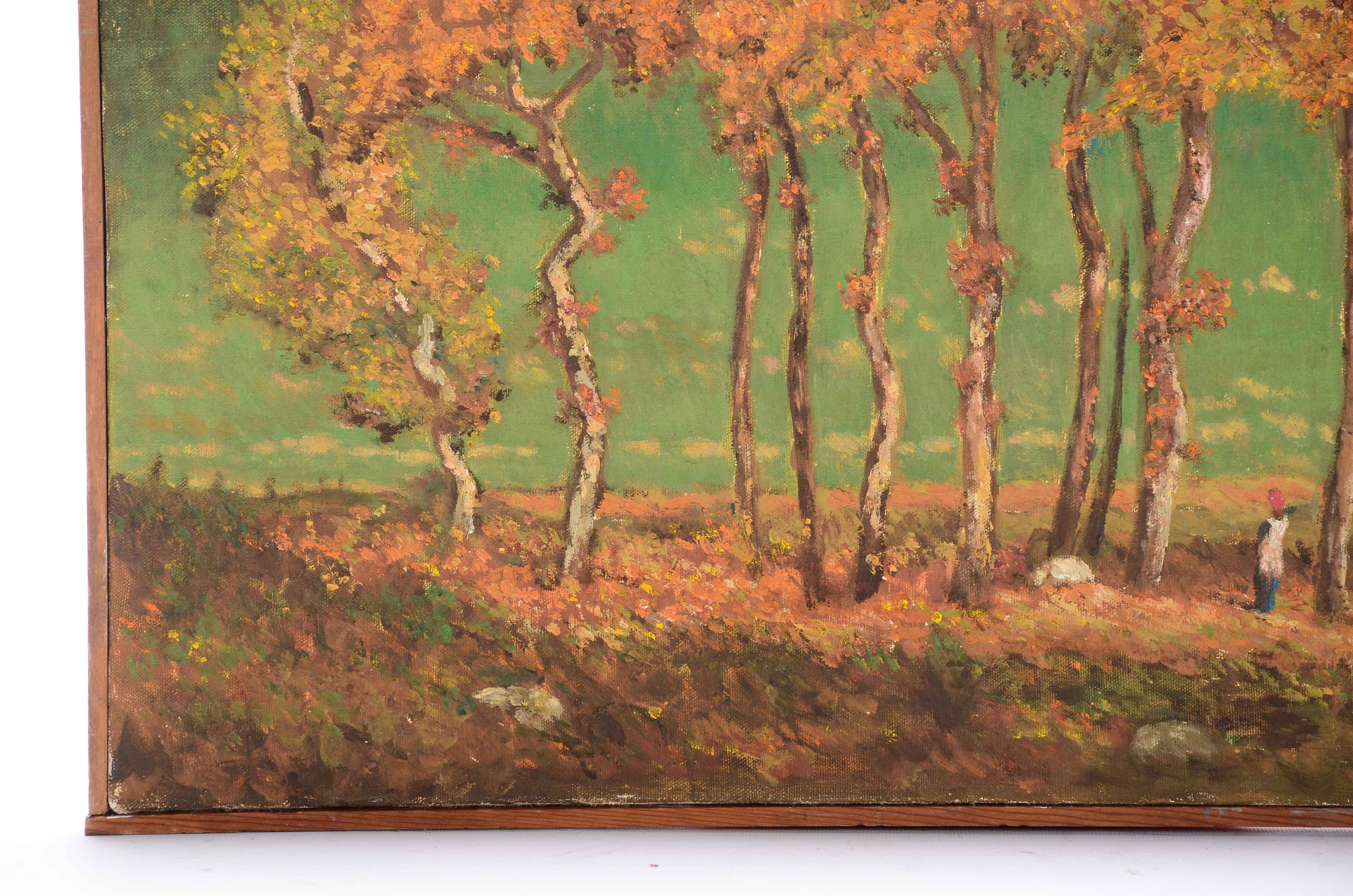 Signed Copy Painting after Theodore Rousseau "Under the Birches, Evening"