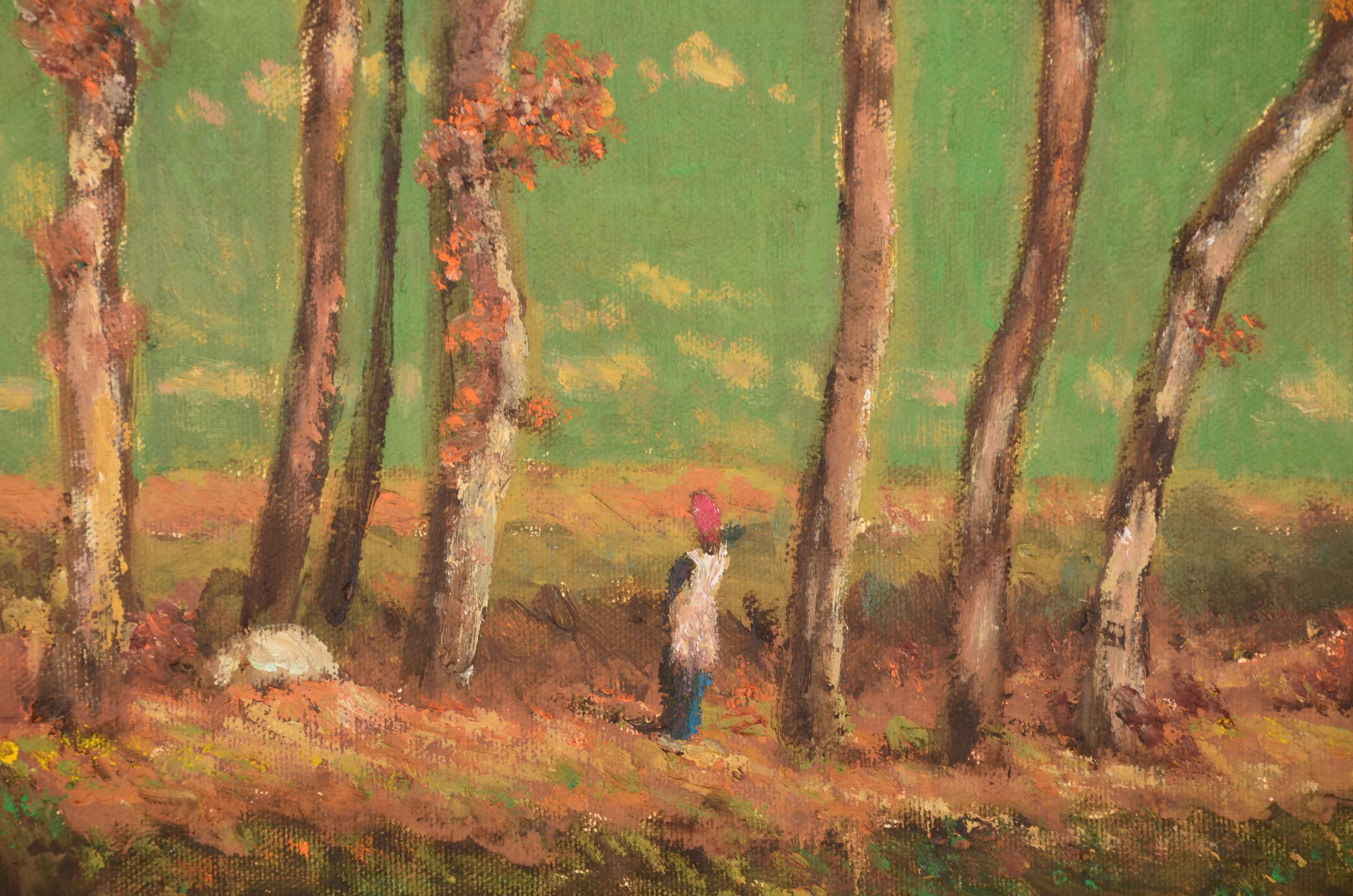 Signed Copy Painting after Theodore Rousseau "Under the Birches, Evening"