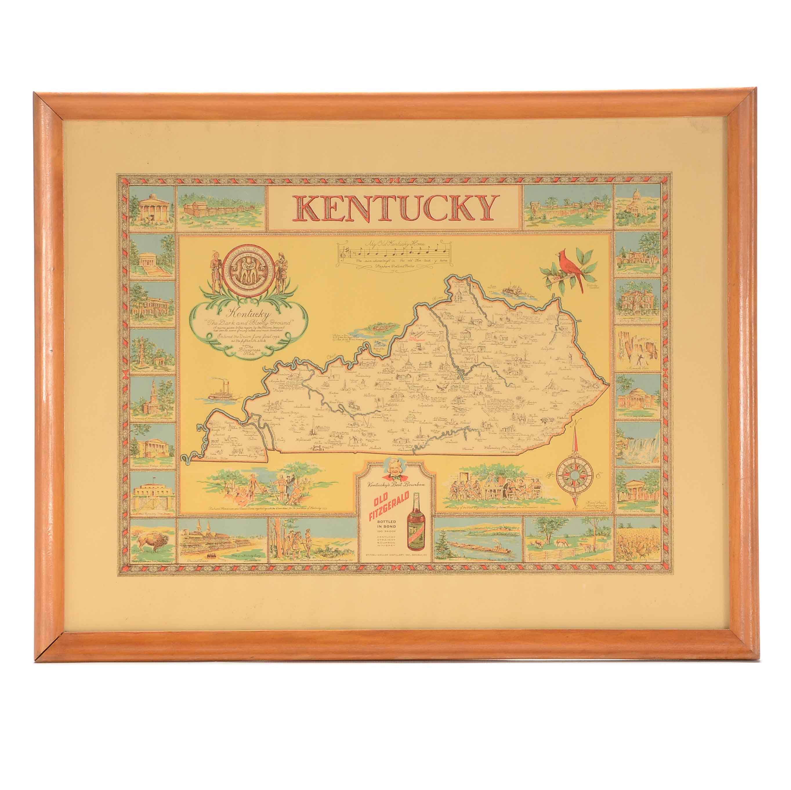 Old Fizgerald Lithographic Map of Kentucky