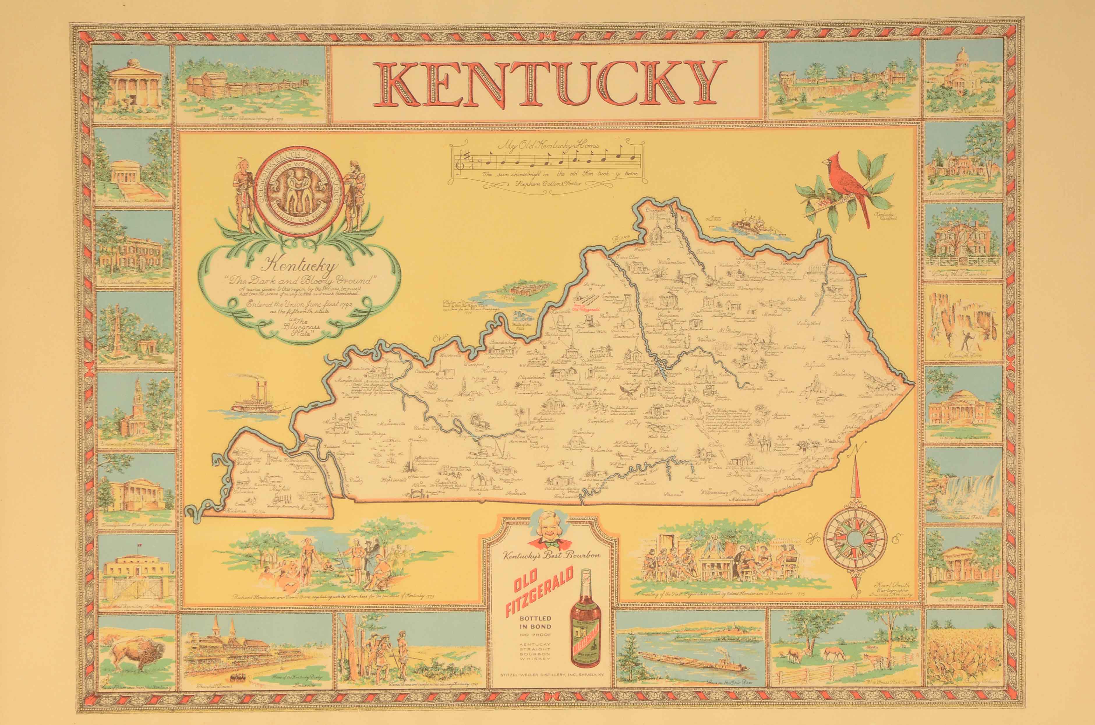 Old Fizgerald Lithographic Map of Kentucky